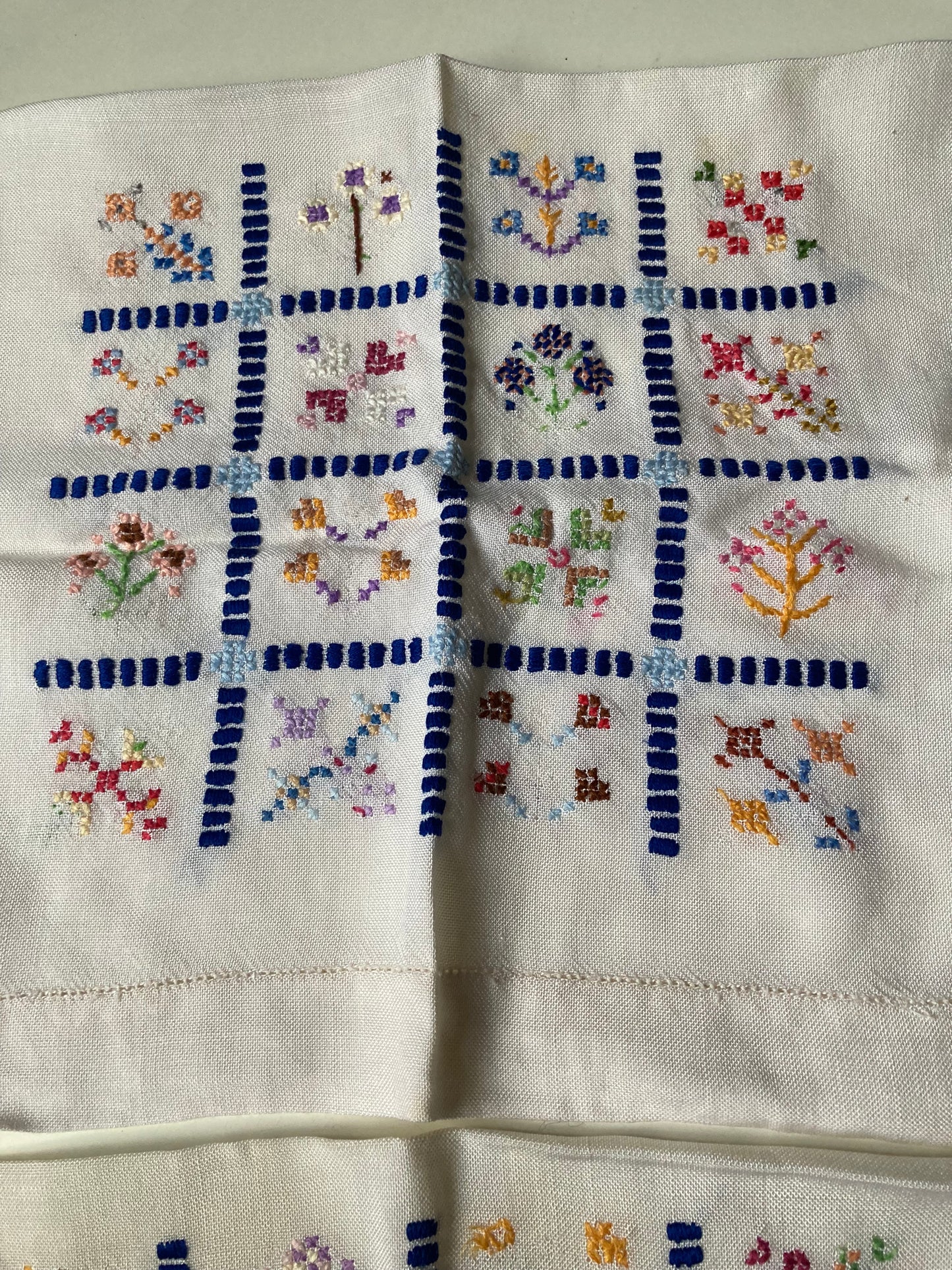 Vintage Hand Embroidered Cotton Seat Back Covers x 2