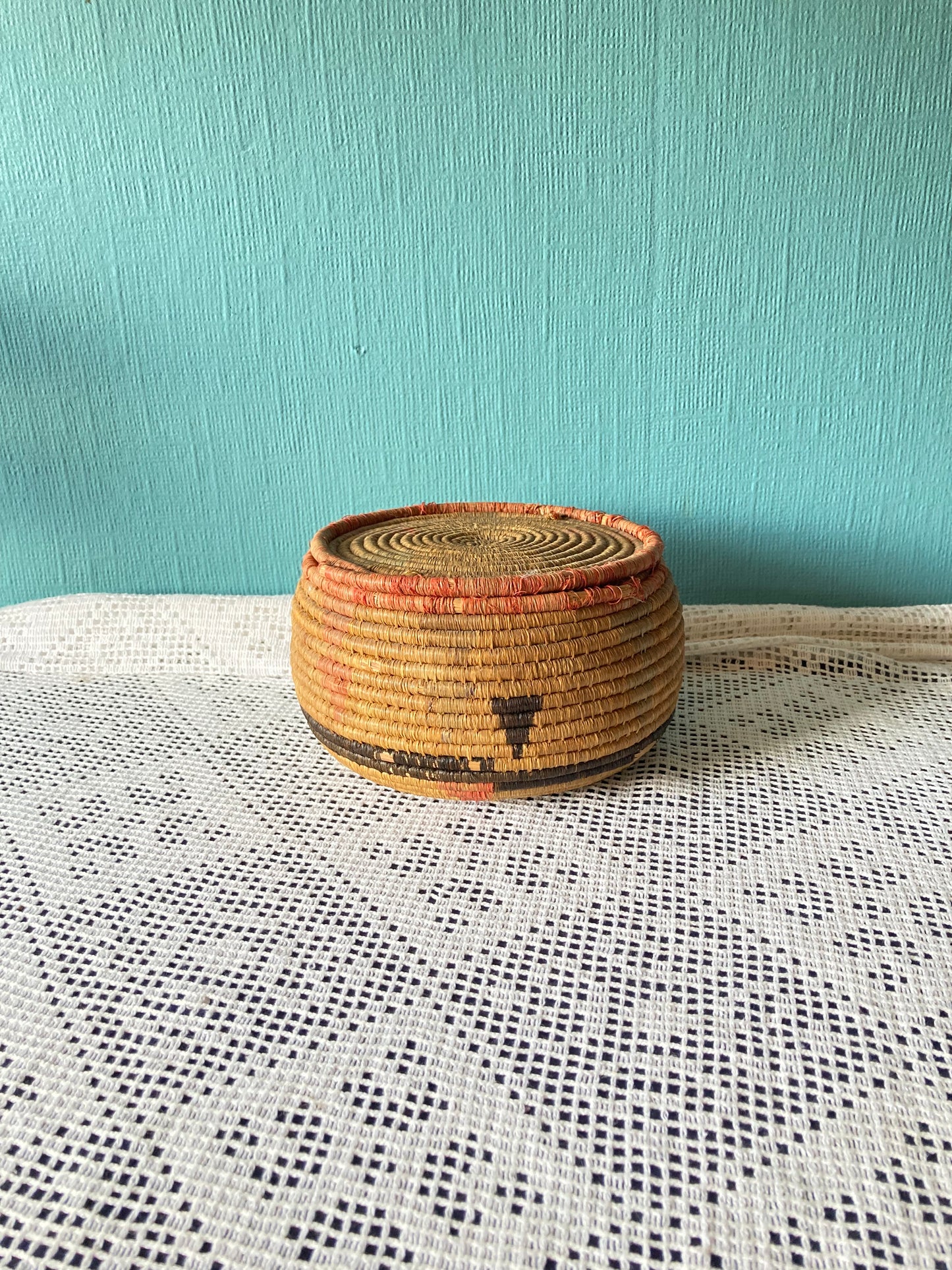 Vintage Hand Woven Native American Lidded Basket