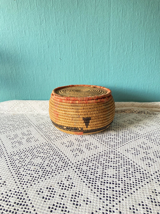 Vintage Hand Woven Native American Lidded Basket
