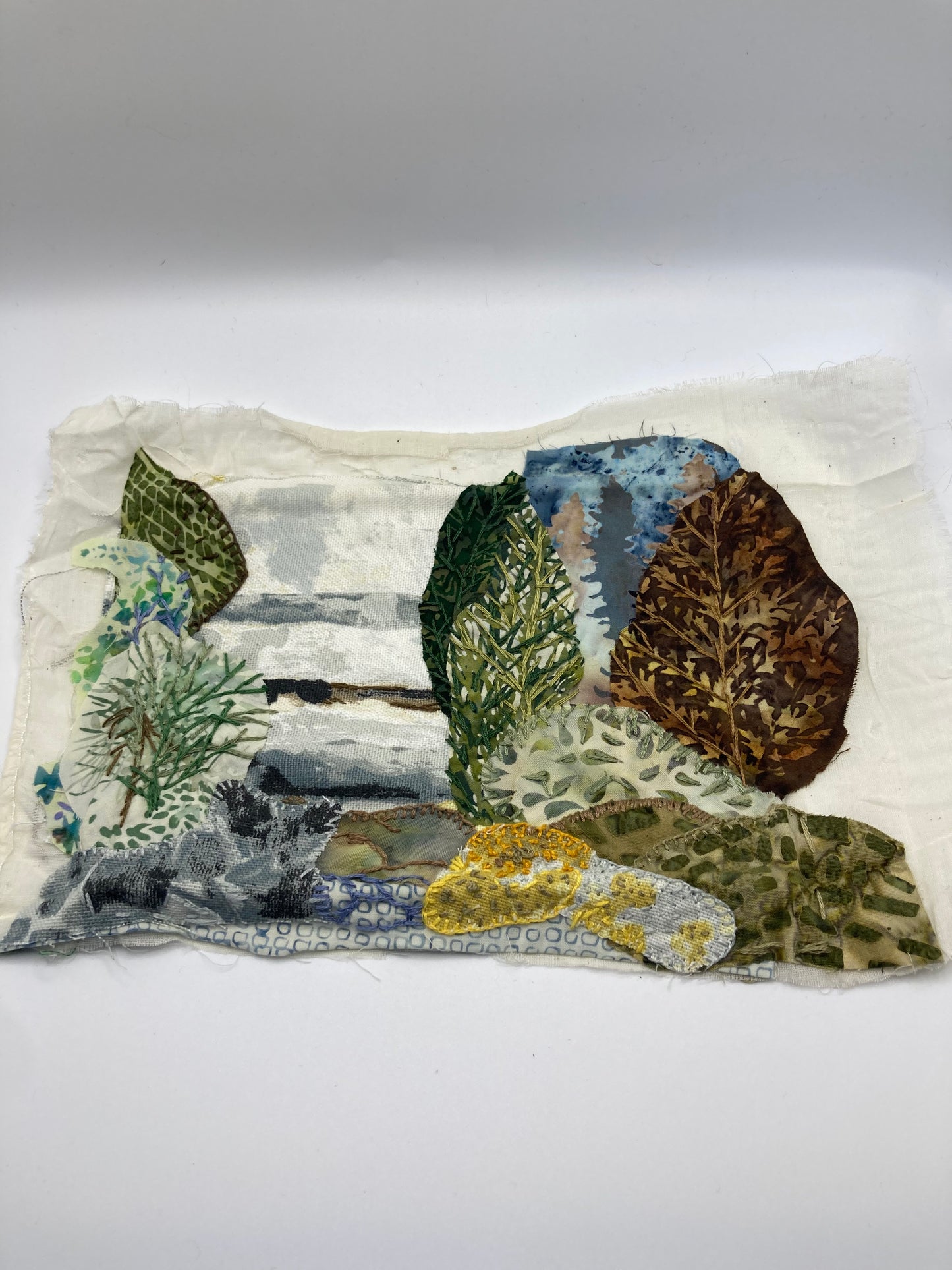 Mixed Media Textile Art Embroidered Landscape Piece For Framing Or Crafting - Bloom & Heirloom Vintage Decor