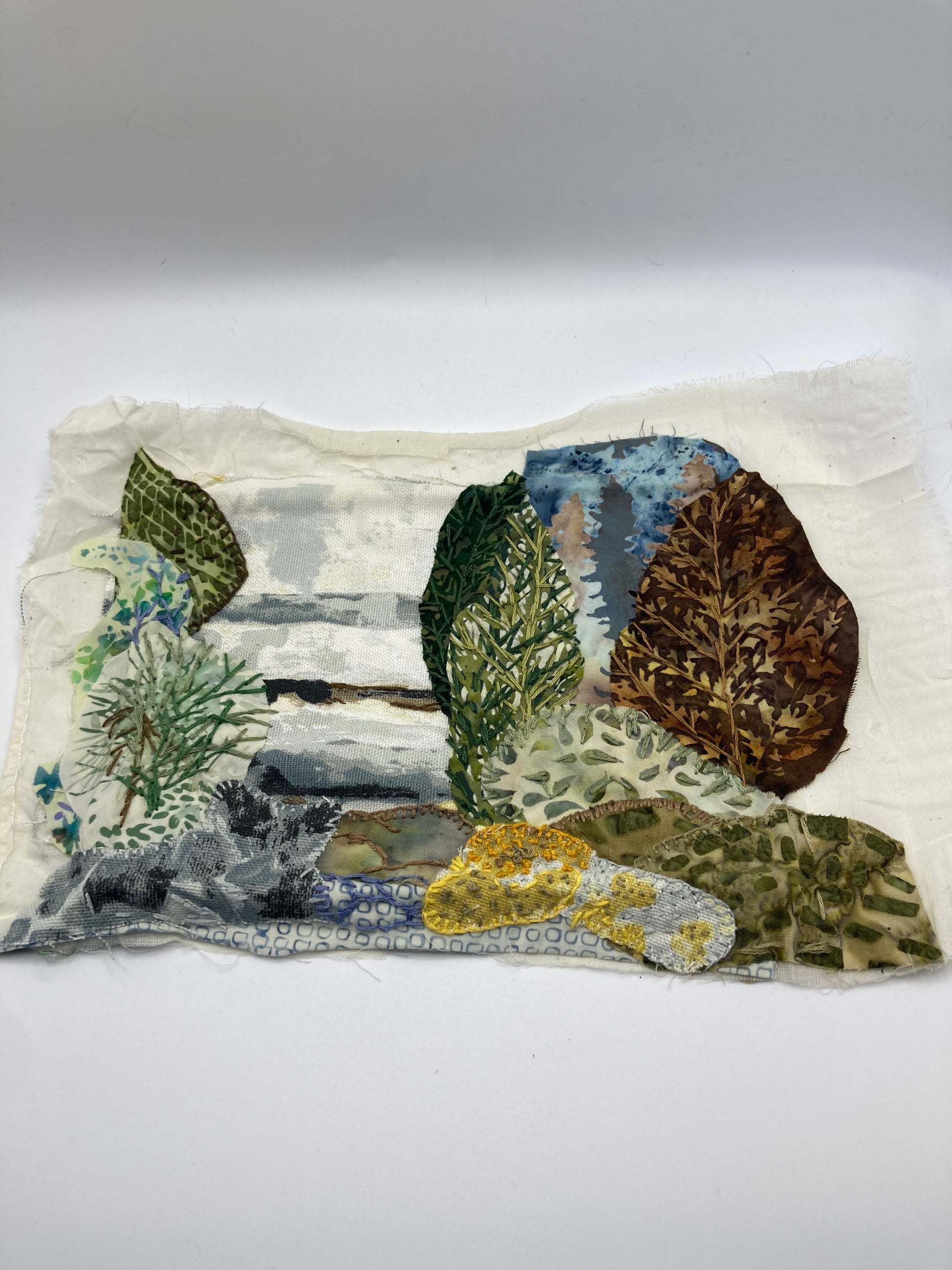 Mixed Media Textile Art Embroidered Landscape Piece For Framing Or Crafting - Bloom & Heirloom Vintage Decor