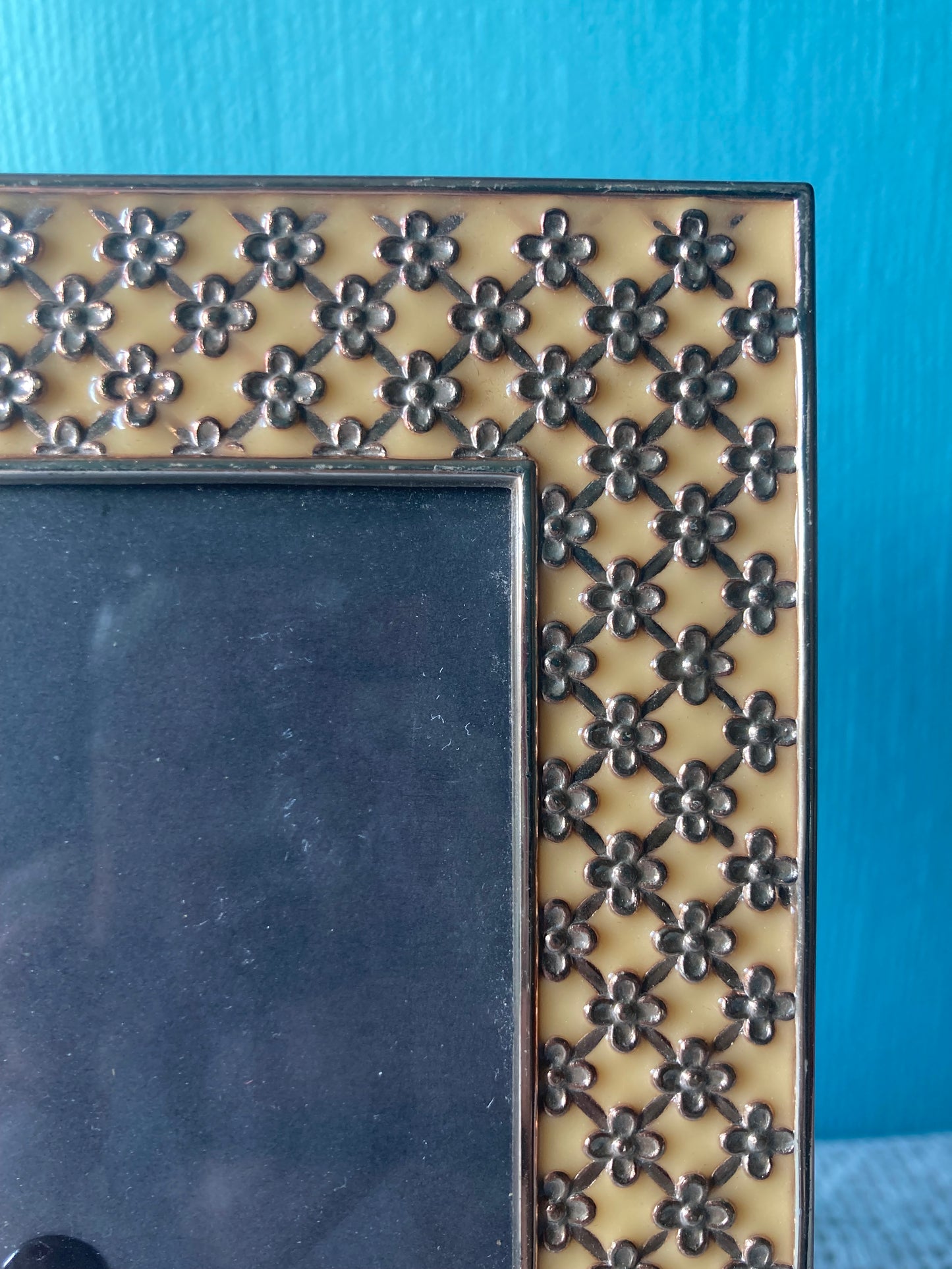 Yellow Enamel Golden Floral Photo Frame 7x5" Freestanding Gift