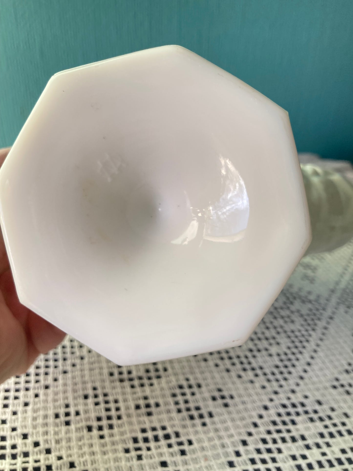 Vintage Westmoreland Old Quilt Pattern Milk Glass Pedestal Fan Vase