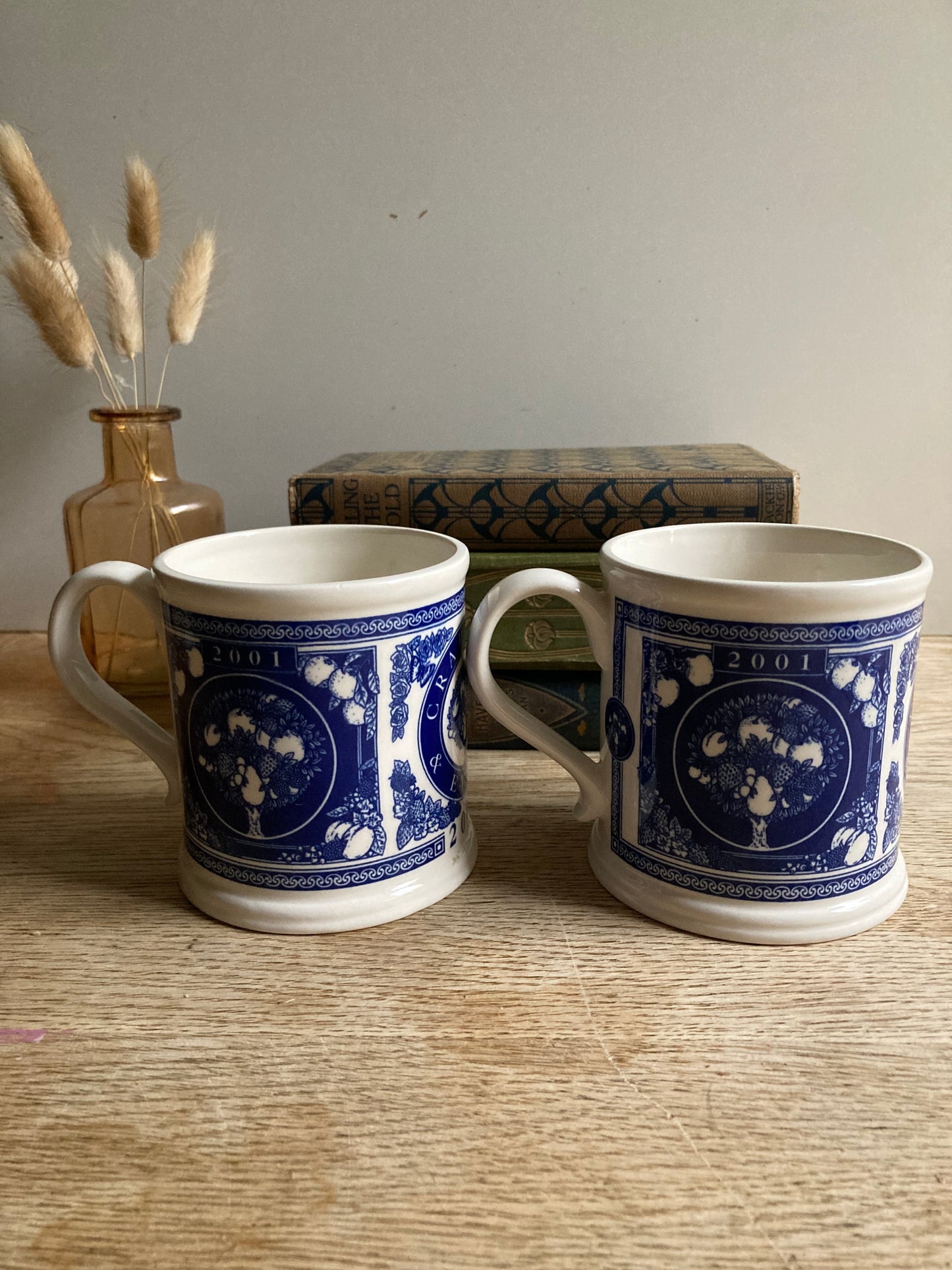 Masons Crabtree & Evelyn Ironstone 2001 Mug Pair Blue and White