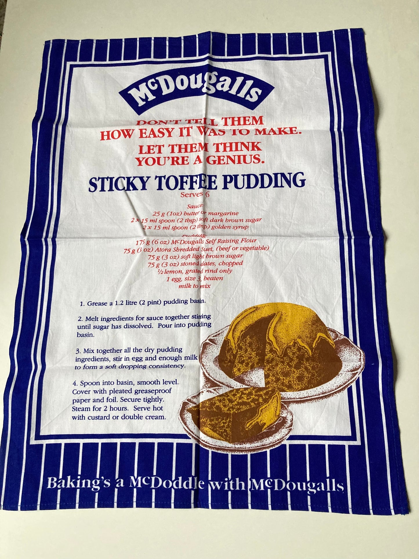 Vintage McDougalls Tea Towel Sticky Toffee Pudding Recipe