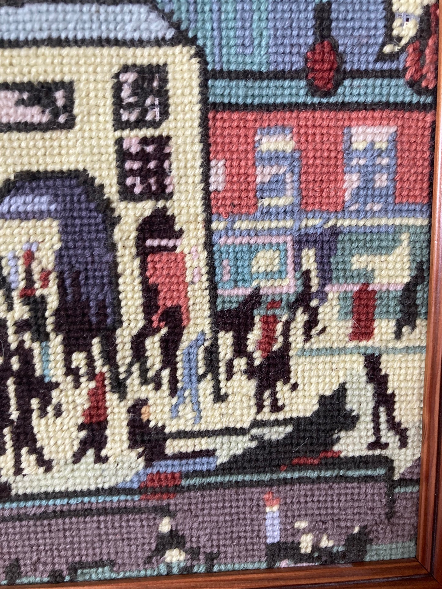 Lowry Style Coming From The Mill Framed Cross Stitch Textile Art