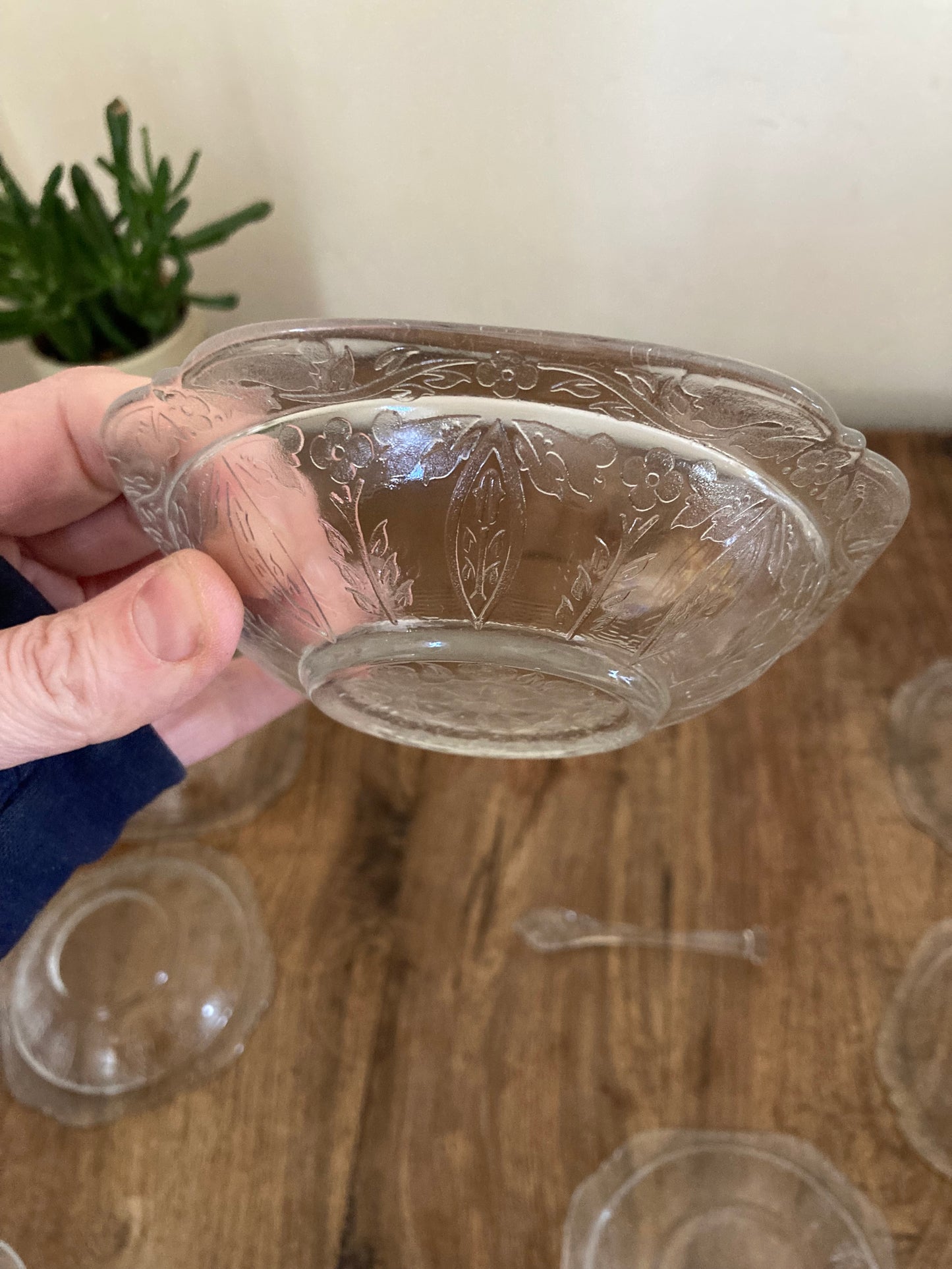 Depression Glass Rectangle Serving Bowl with 6 Square Side Bowls