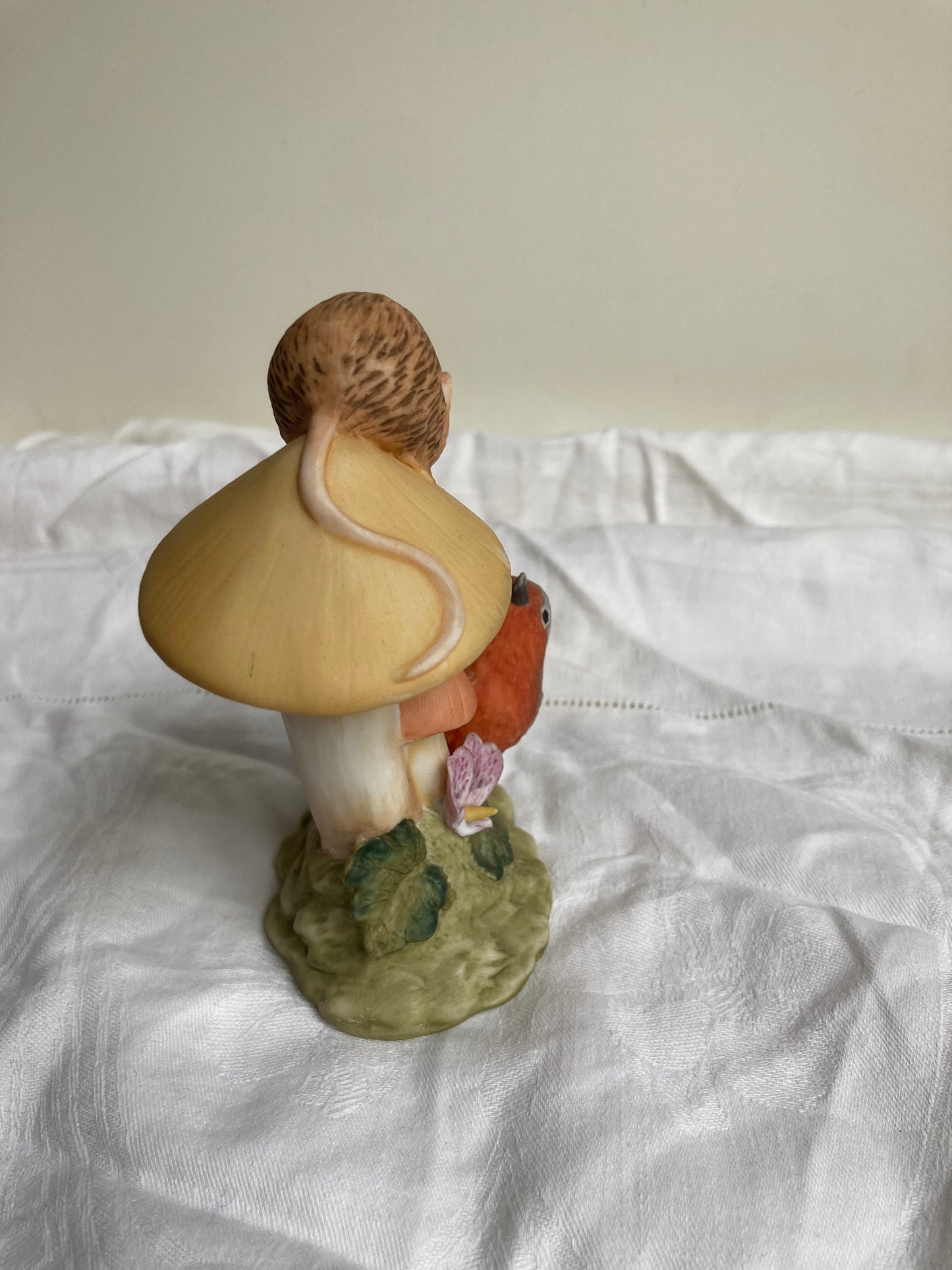 Royal Osborne Porcelain Robin And Mouse On Toadstool Flower Ornament