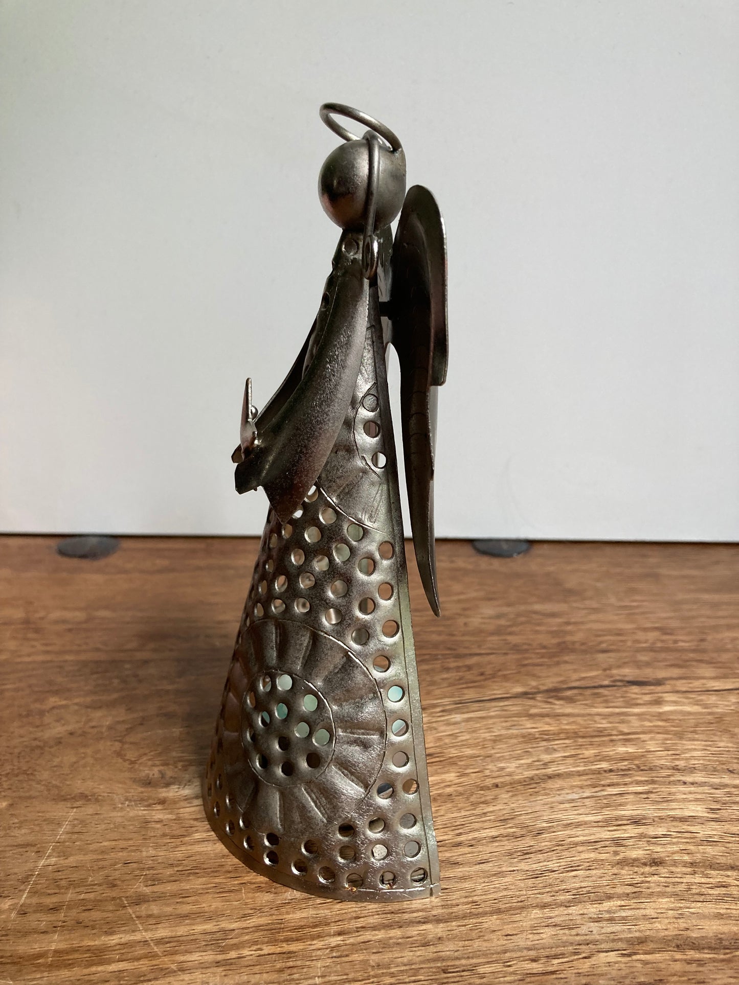 Angel With Star Metal Tea light Candle Holder Pewter Colour Christmas Decor