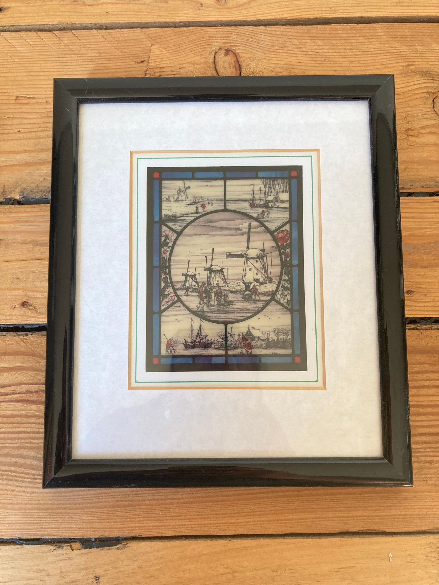Vintage Dutch Delft Style Framed Maritime Print, Sailing Scene