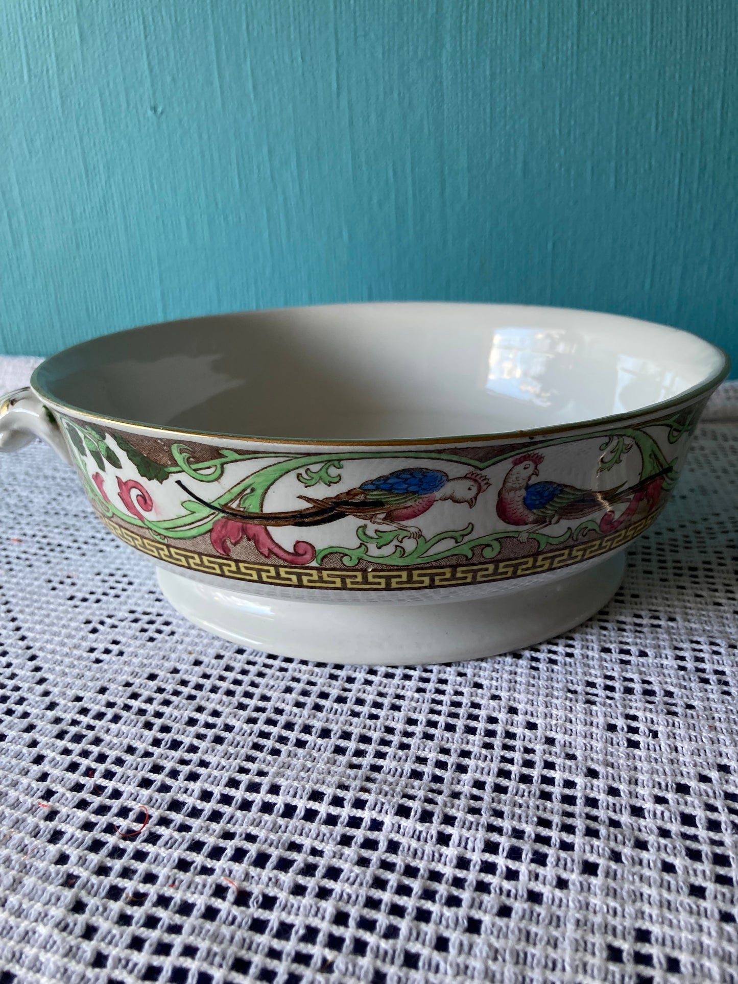 1920s Adderley Ltd Bone China Lidded Vegetable Bowl, Bird Motif with Gold Rim