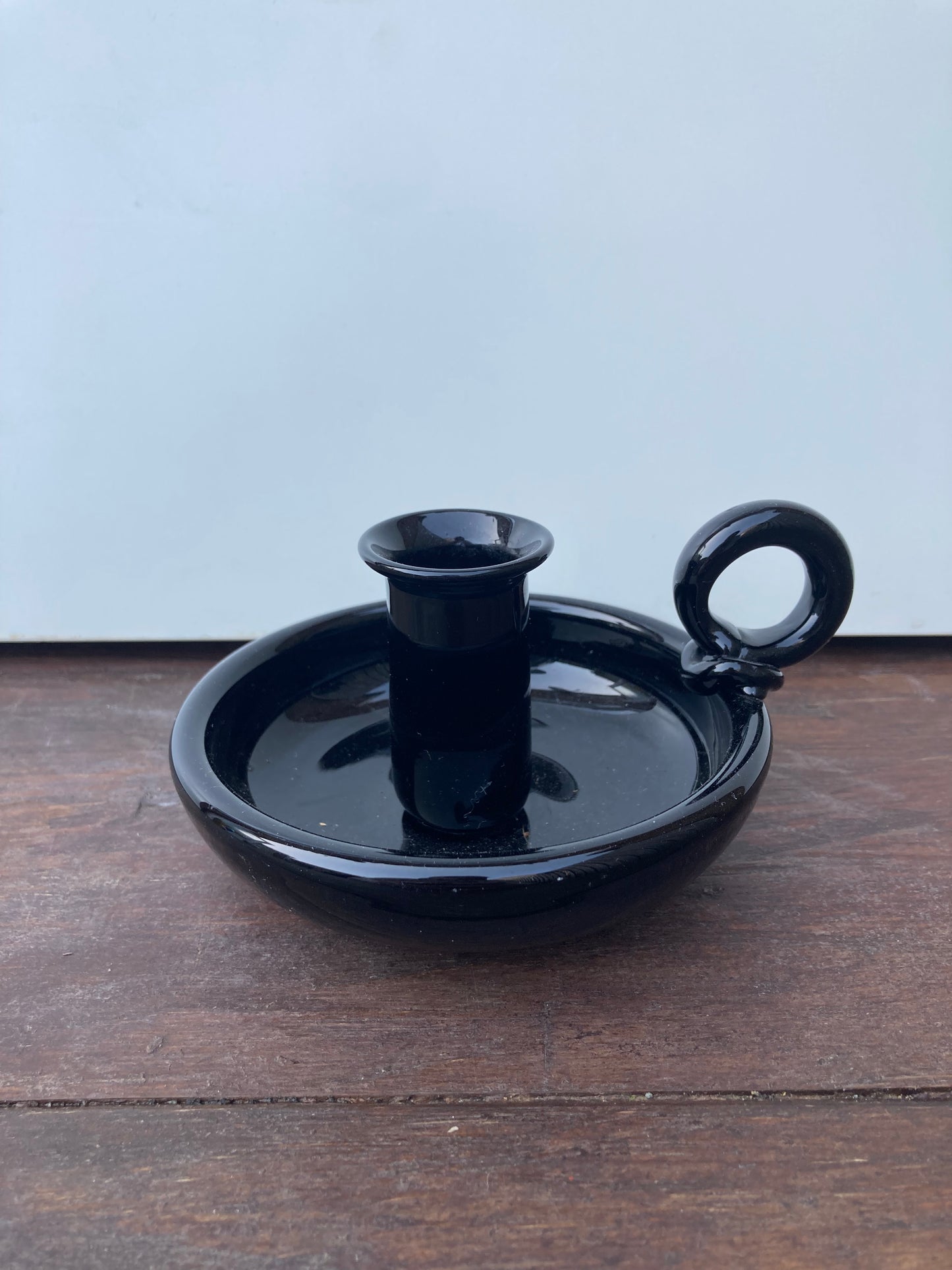 Studio Crafted Black Glass Chamberstick Candle Holder