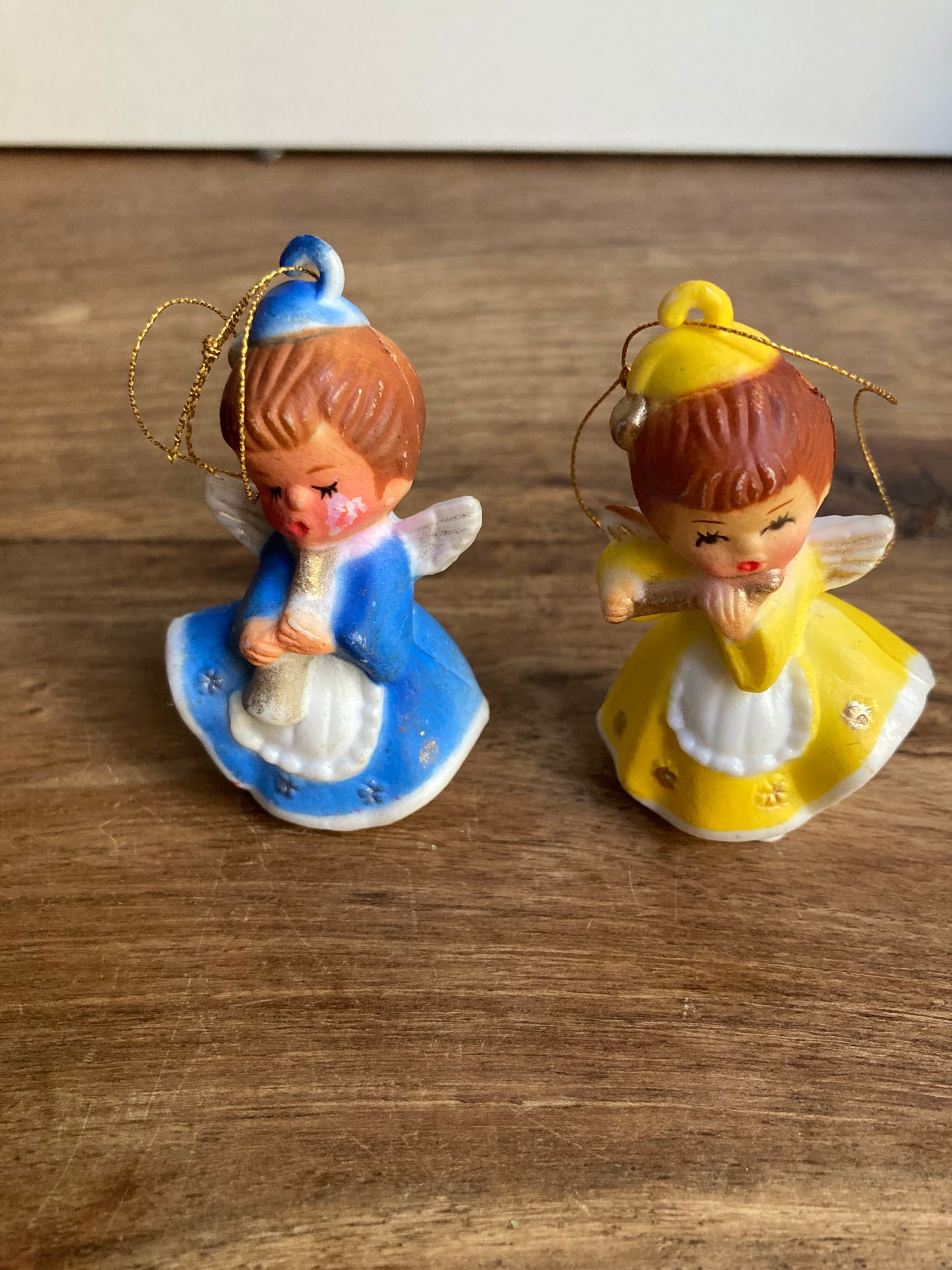 1980's Vintage Holiday Christmas Ornaments Set of 2 Angels w/ Instruments