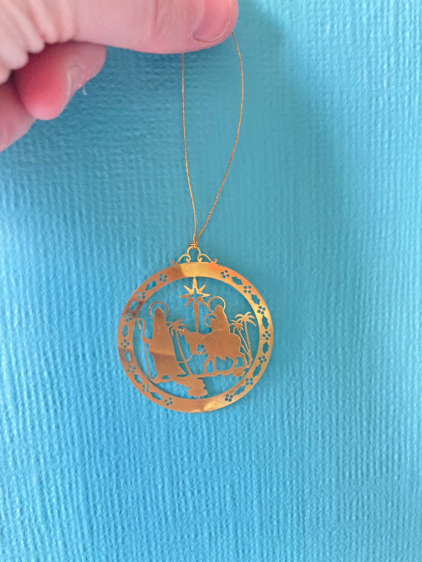 Metal Mary and Joseph Cut Out Bauble Gold Tone