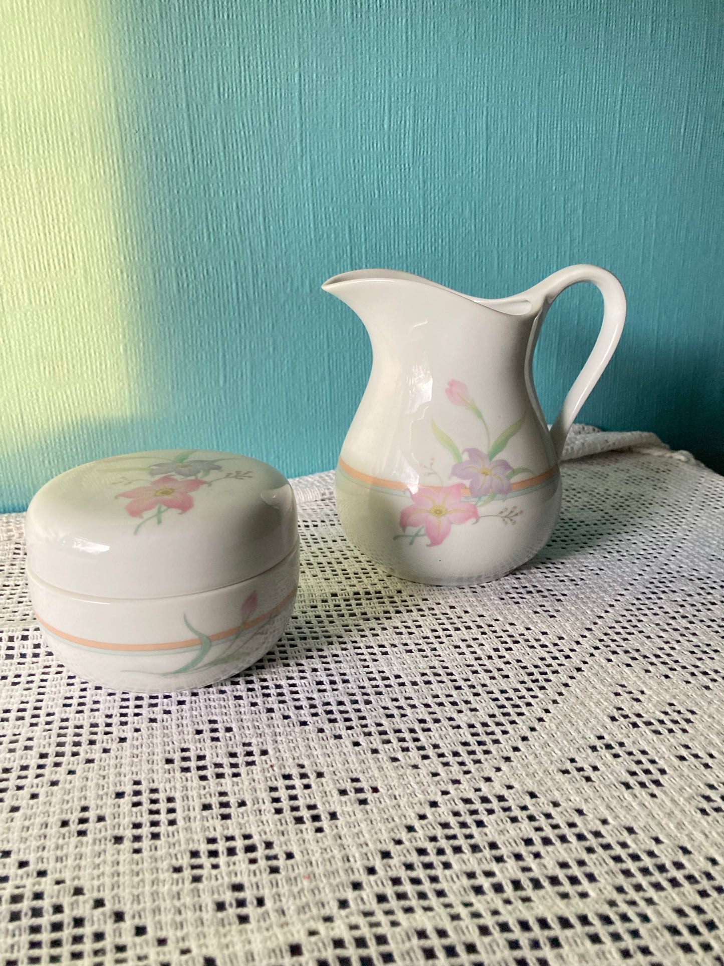 St Michaels Floral Jug and Trinket Pot Set Made in Japan