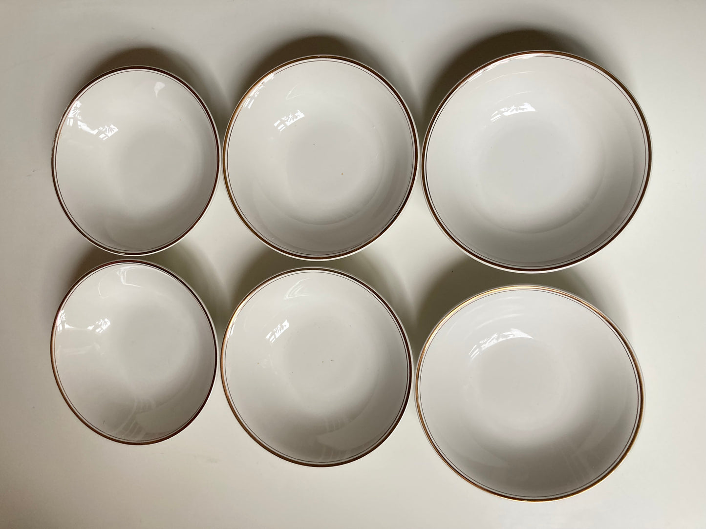 Wood & Sons White and Gold Edged Bowls Set of 6 - Bloom & Heirloom Vintage Decor