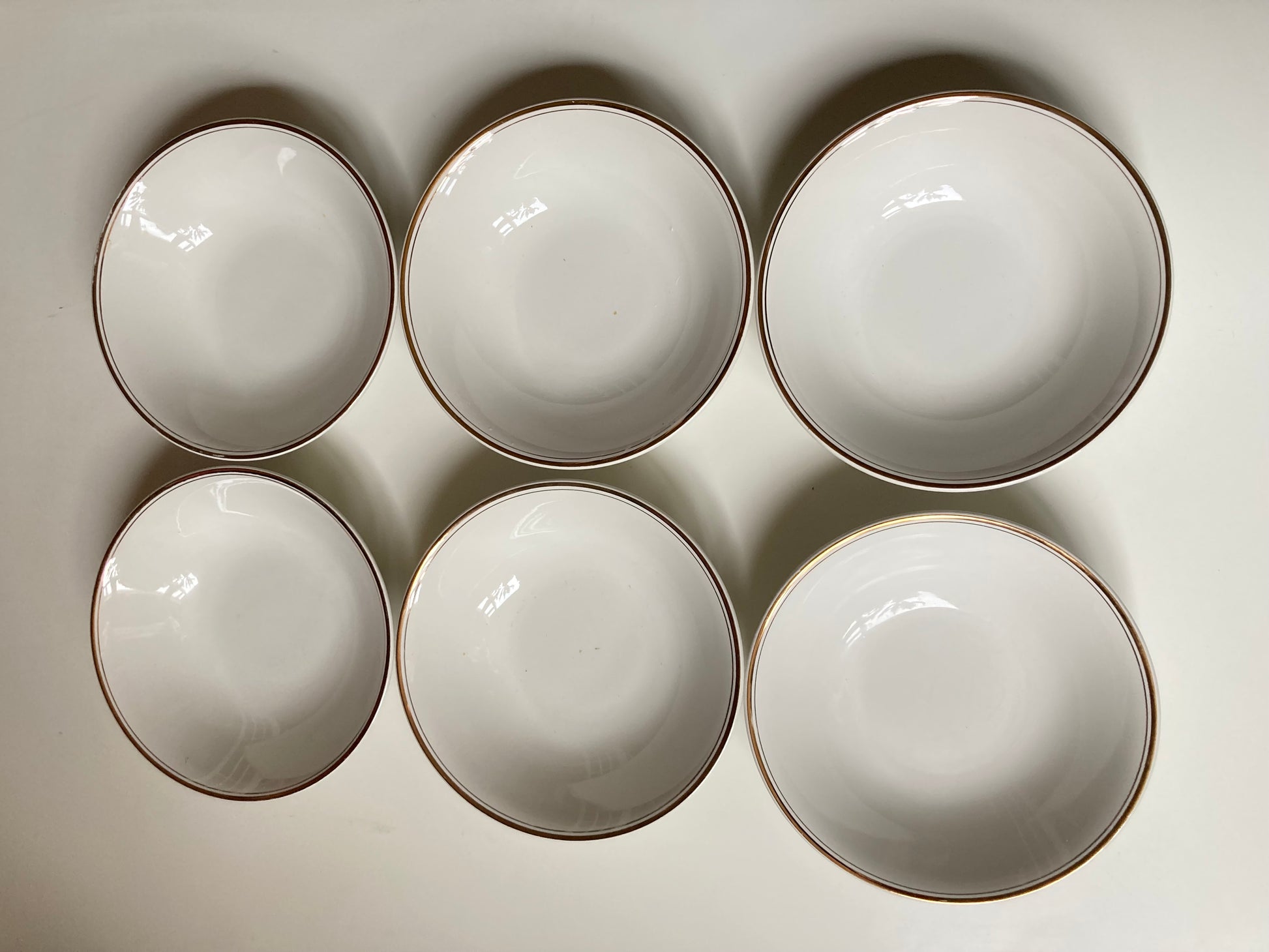 Wood & Sons White and Gold Edged Bowls Set of 6 - Bloom & Heirloom Vintage Decor