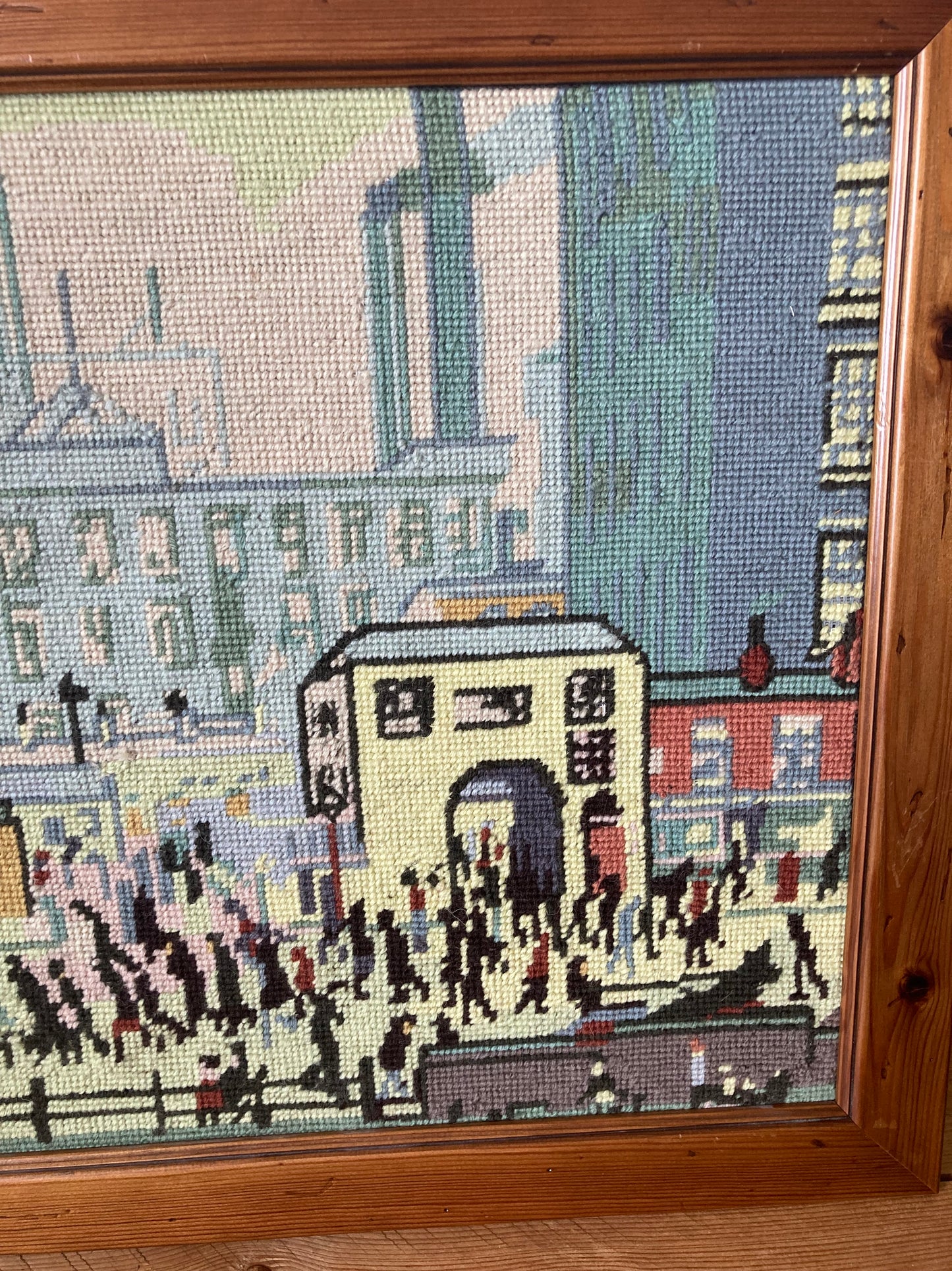 Lowry Style Coming From The Mill Framed Cross Stitch Textile Art