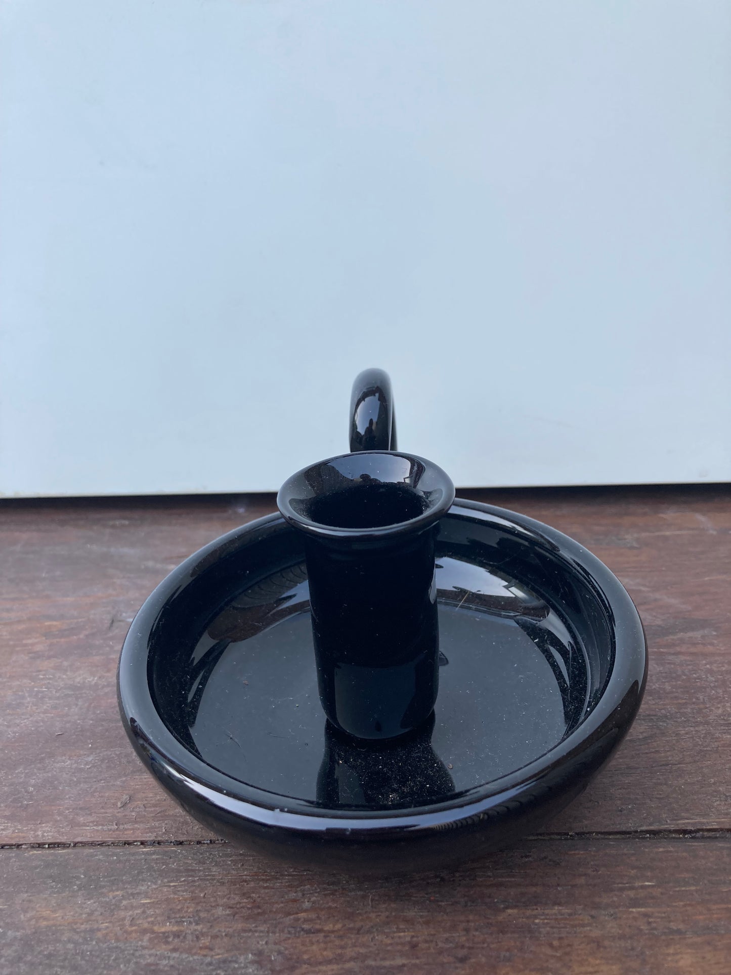 Studio Crafted Black Glass Chamberstick Candle Holder