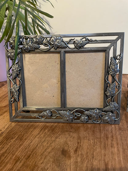 Vintage Connoisseur Double Photo Frames X 2 Grape Design 2 Photos Metal Pewter