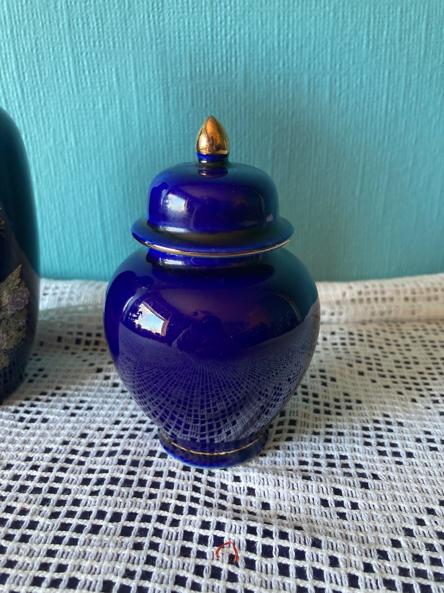 Kutani Ginger Jar and Vase Set Japanese Peacock Ceramics