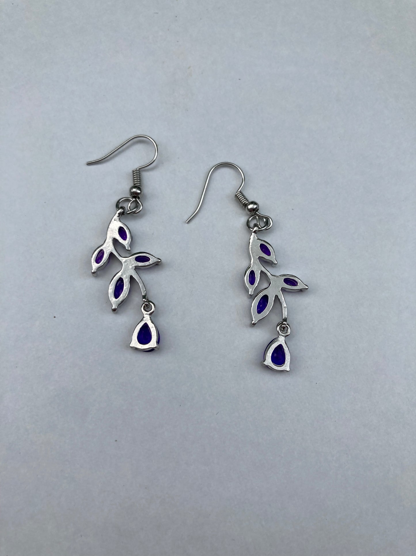 Purple Rhinestone Floral Dangle Earrings