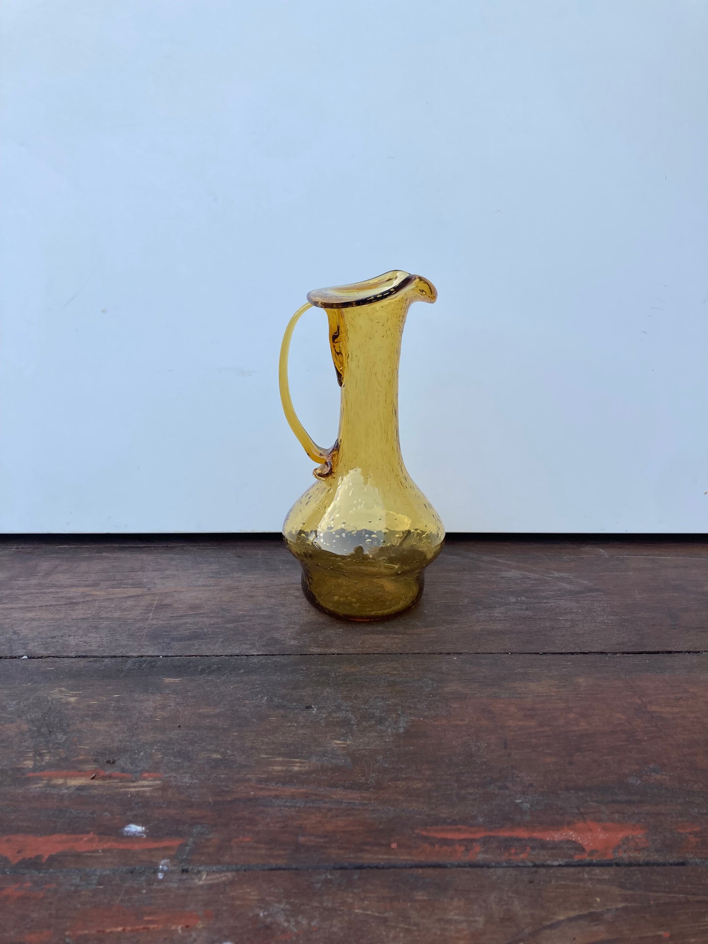 Vintage Amber Bubble Glass Pitcher Vase