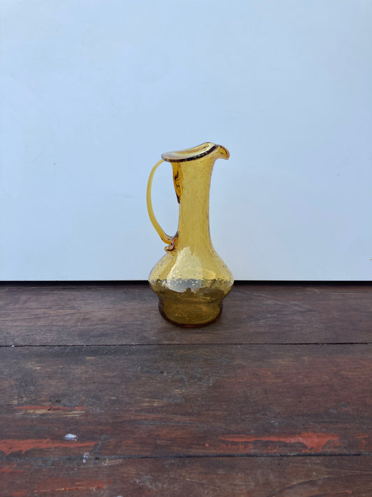 Vintage Amber Bubble Glass Pitcher Vase