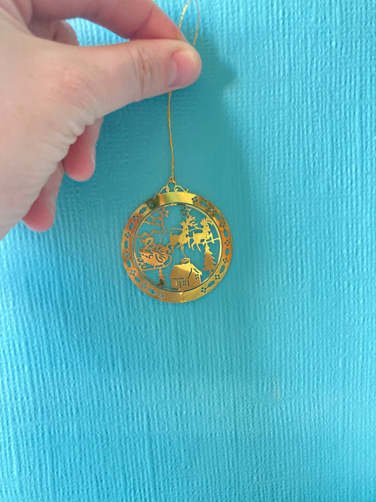 Metal Santa Cut Out Bauble Gold Tone