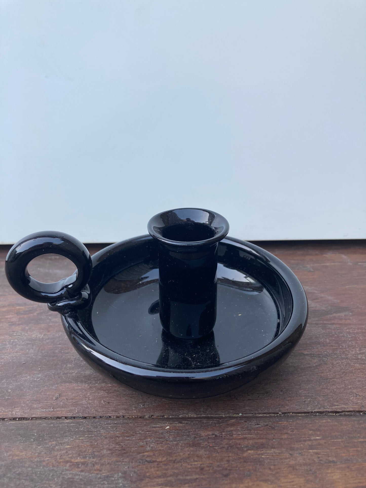 Studio Crafted Black Glass Chamberstick Candle Holder
