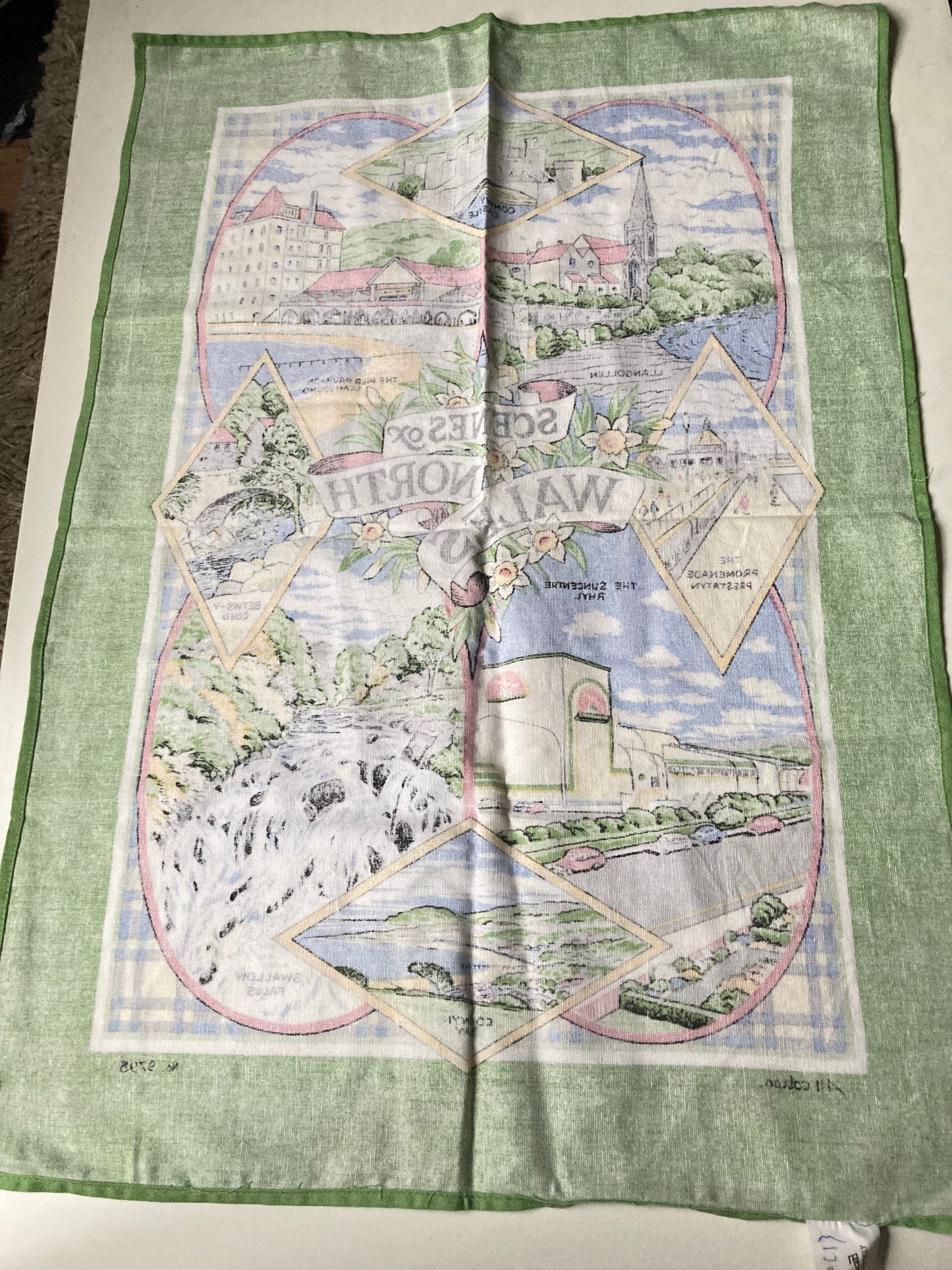 Vintage SOUVENIR Cotton Kitchen TEA TOWEL from NORTH WALES UK