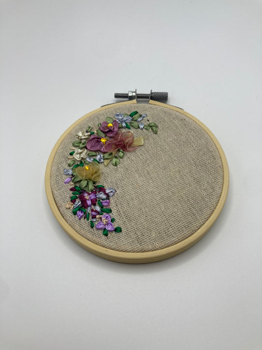 Bright Floral Hand Stitched Medium Hoop Wall Art