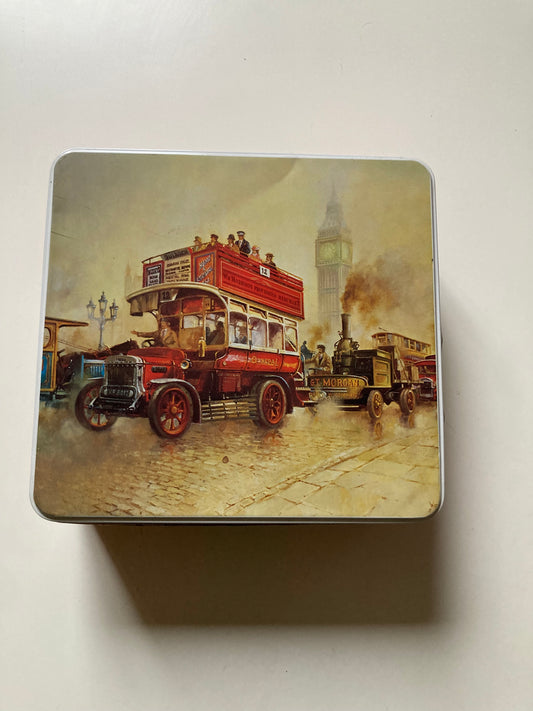 Vintage Advertisment Tin London Red Double Decker Bus Biscuit Tin Empty