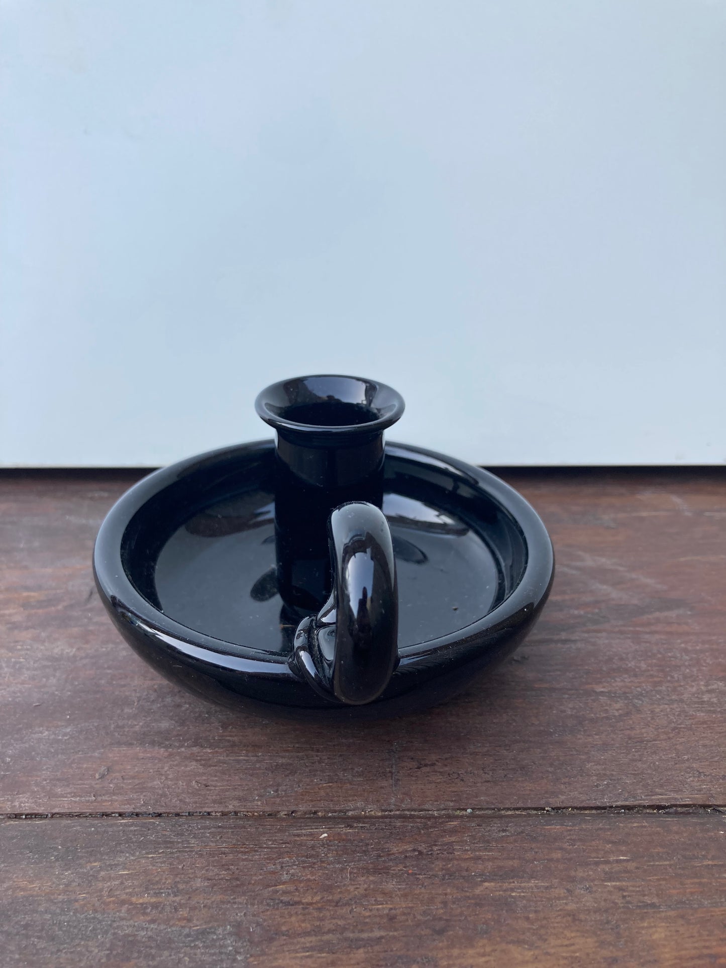 Studio Crafted Black Glass Chamberstick Candle Holder