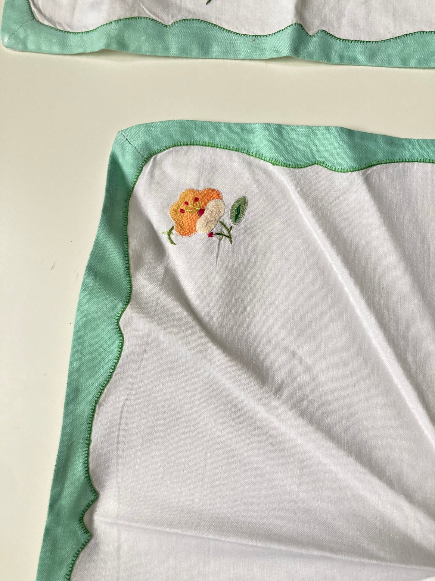 Vintage Floral Appliqué Placemat & Napkin Set - 1980s Cotton Table Linens