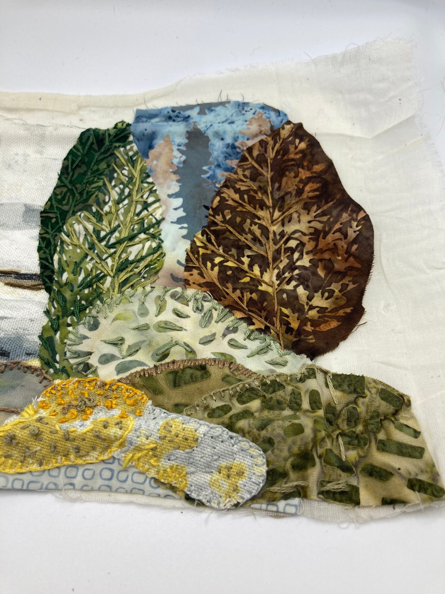 Mixed Media Textile Art Embroidered Landscape Piece For Framing Or Crafting - Bloom & Heirloom Vintage Decor