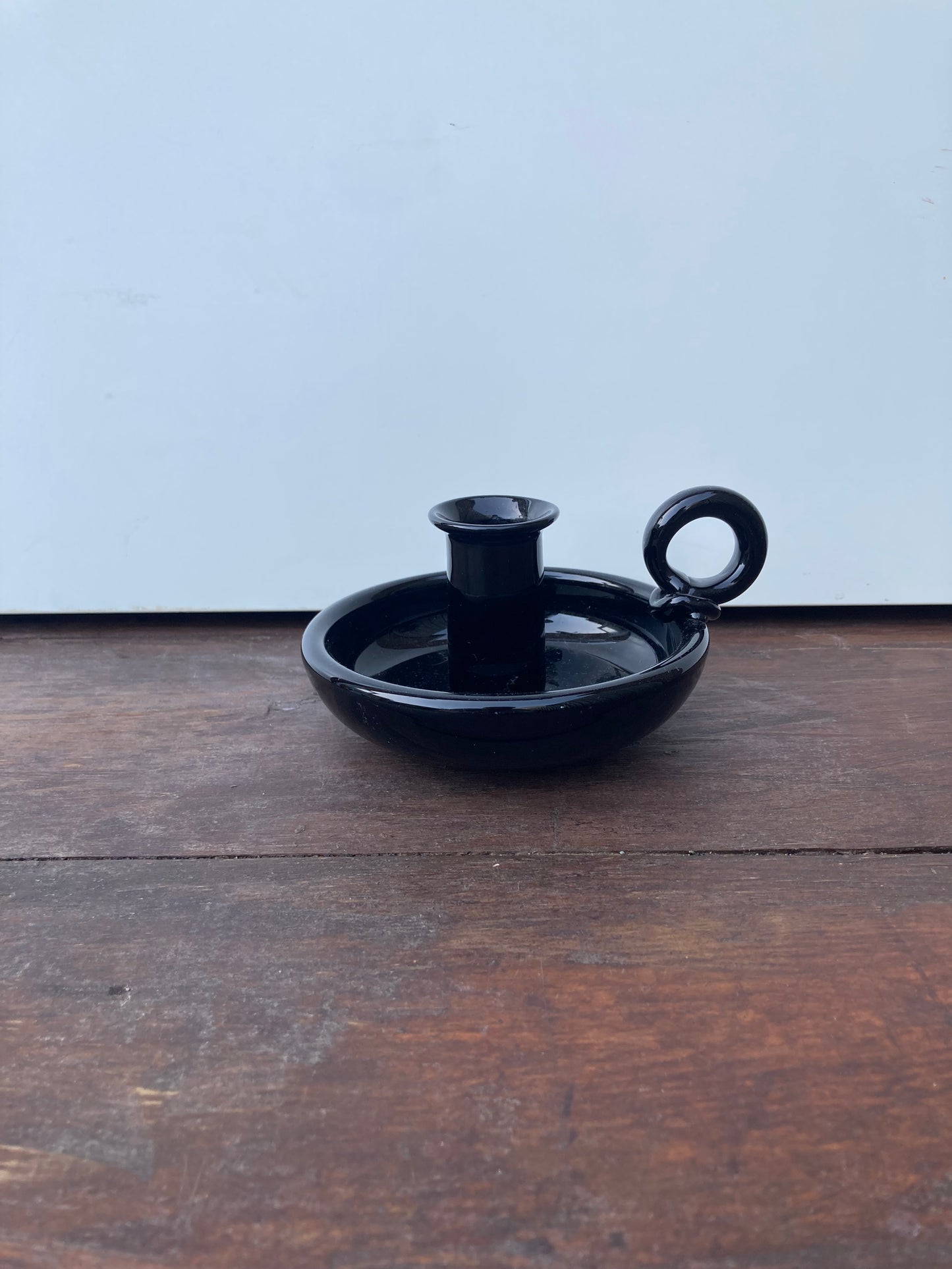 Studio Crafted Black Glass Chamberstick Candle Holder