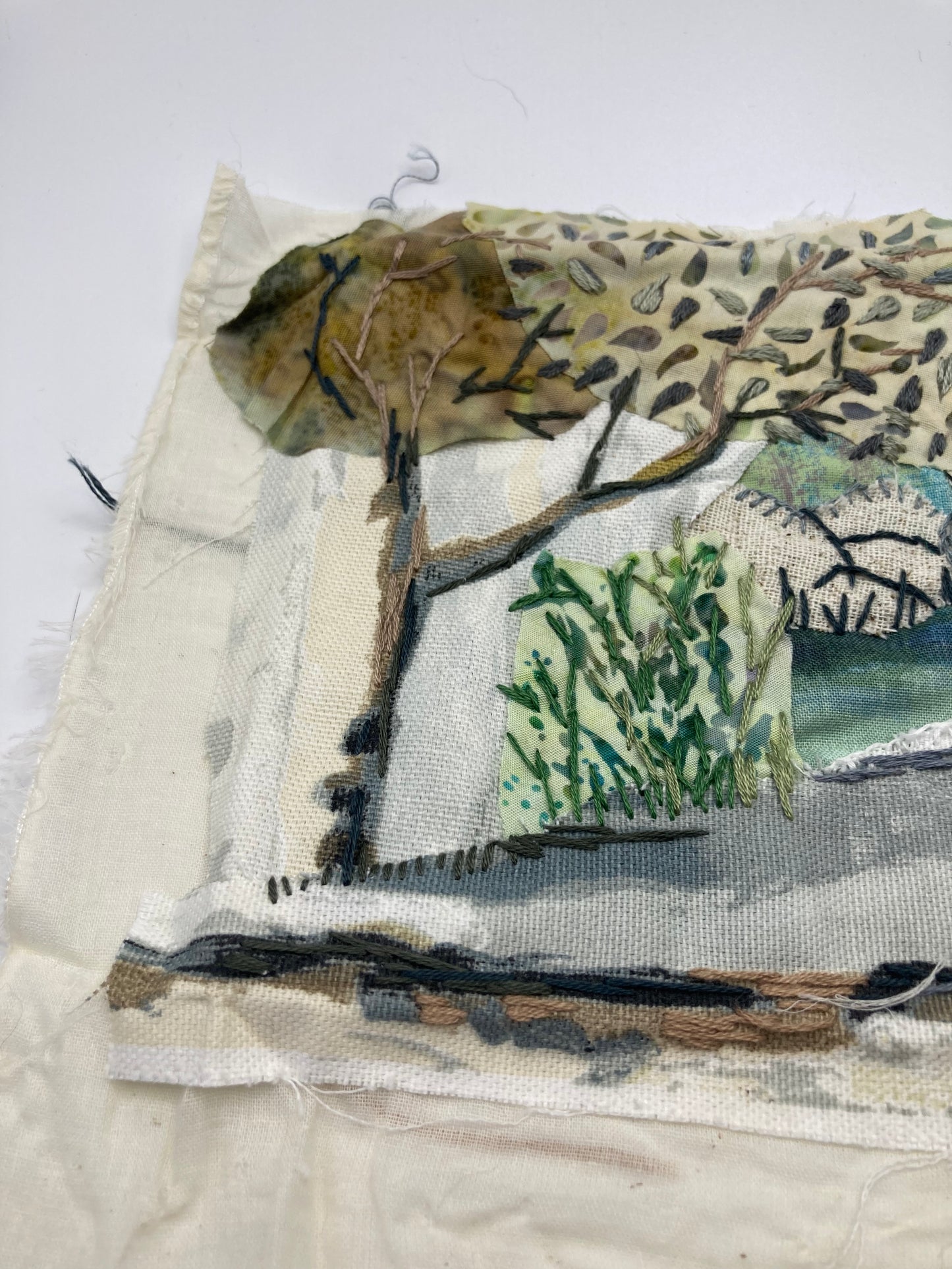 Textile Art Mixed Media Embroidered Landscape Piece For Framing Or Crafting - Bloom & Heirloom Vintage Decor