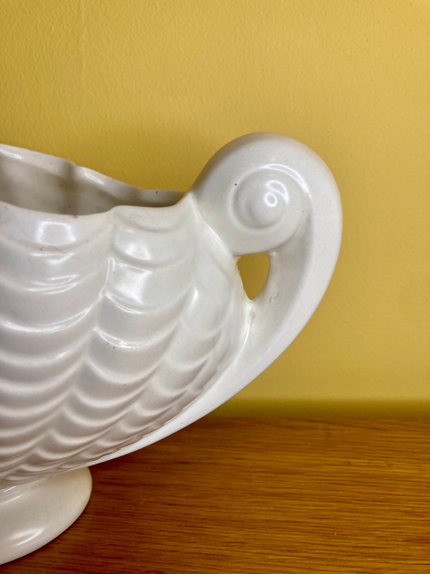 Vintage Mid Century White Ceramic Shell Style Mantle Vase