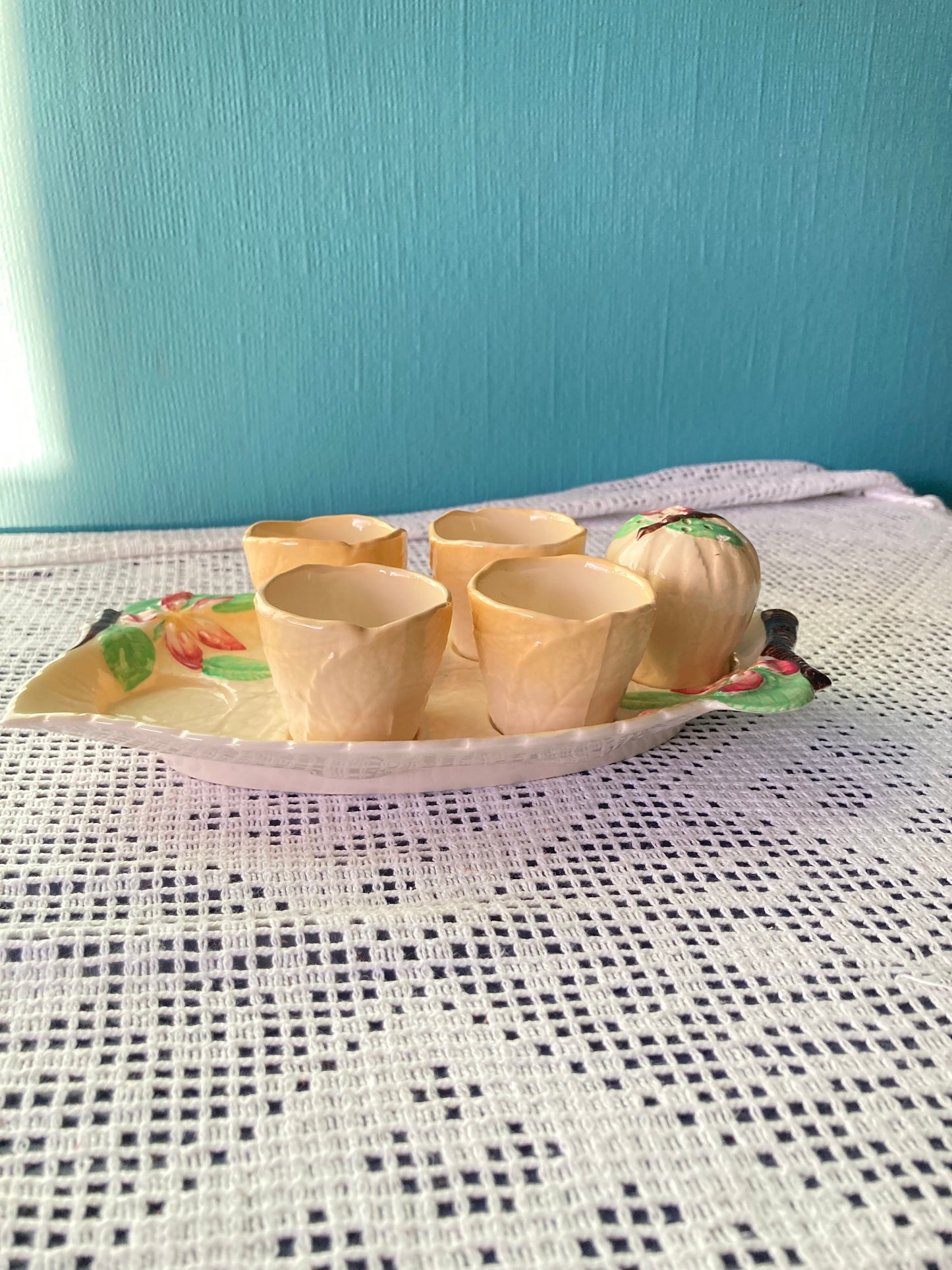 Carlton ware Egg Cup holders, plate, salt shaker floral detail