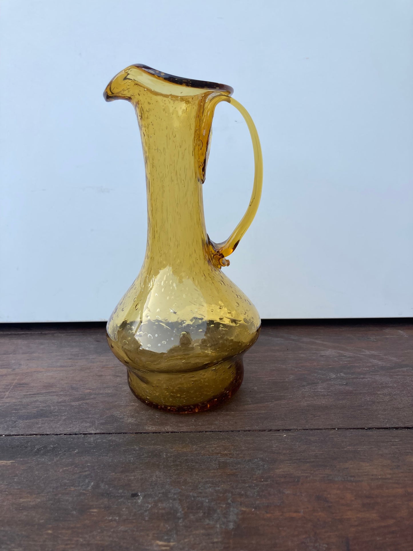Vintage Amber Bubble Glass Pitcher Vase