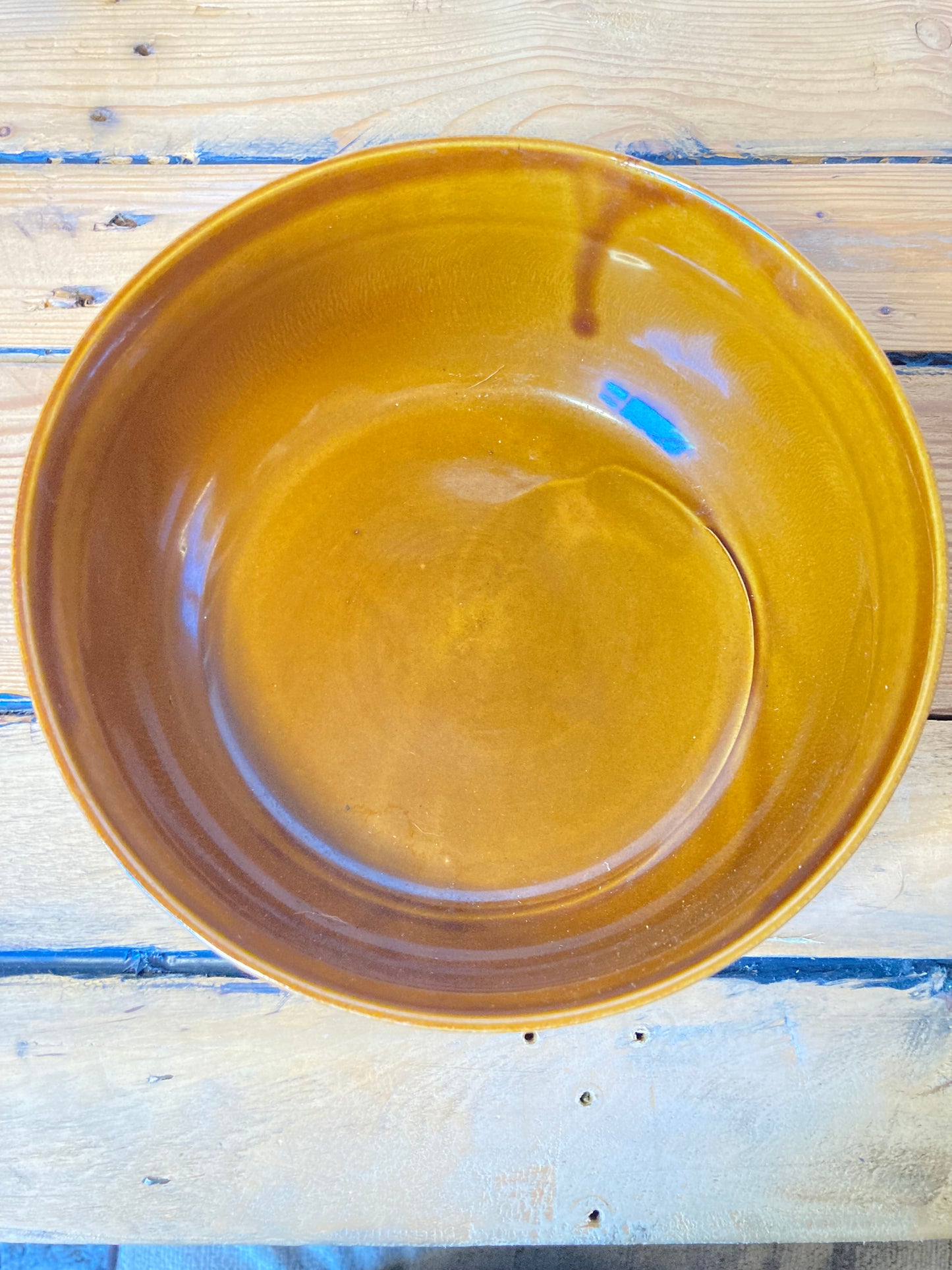 Vintage Polish Pottery Brown Glazed Bowl Ceramic Serving Dish