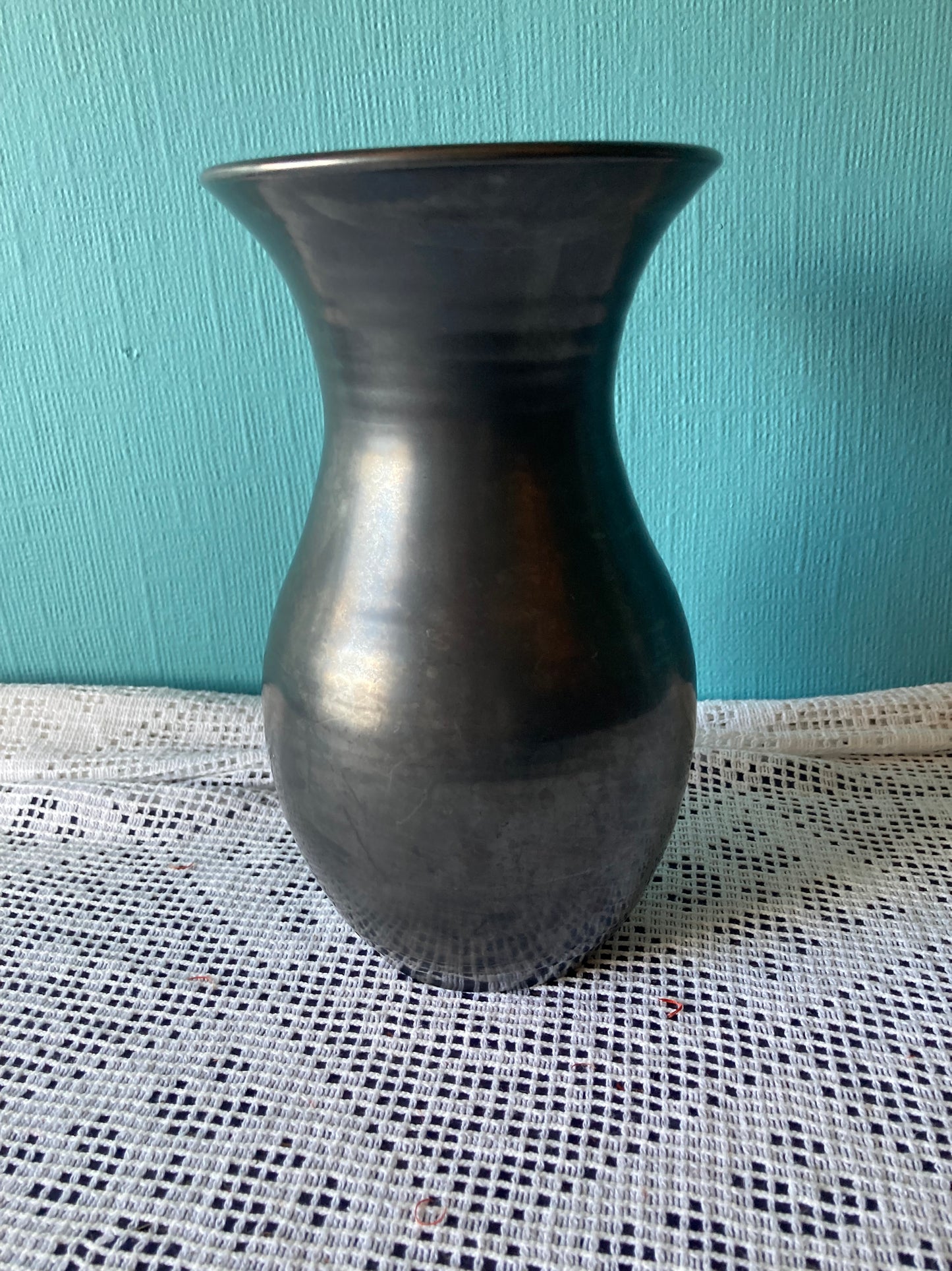 Prinknash Abbey studio pottery vase in gunmetal or pewter grey in baluster shape