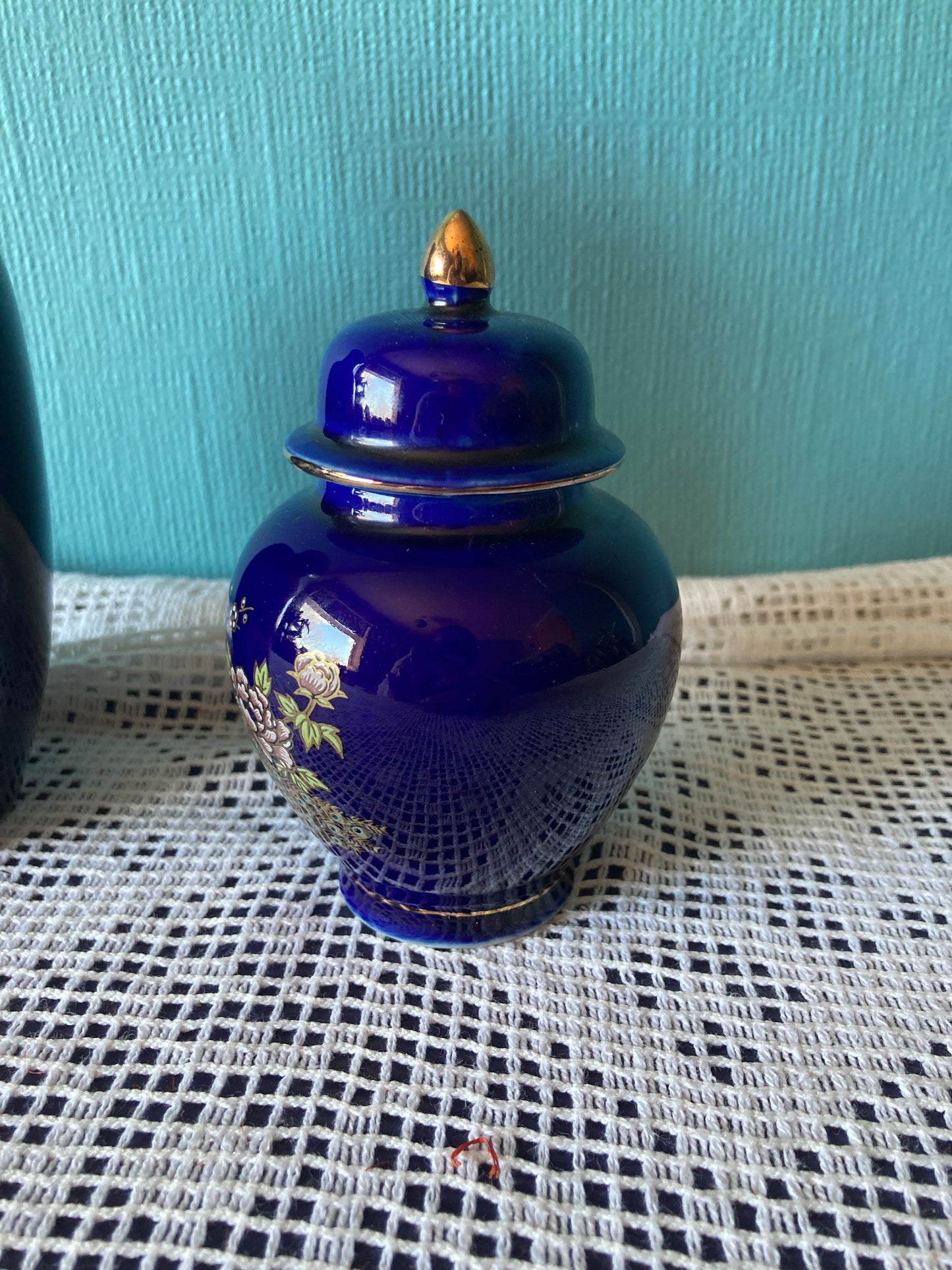 Kutani Ginger Jar and Vase Set Japanese Peacock Ceramics