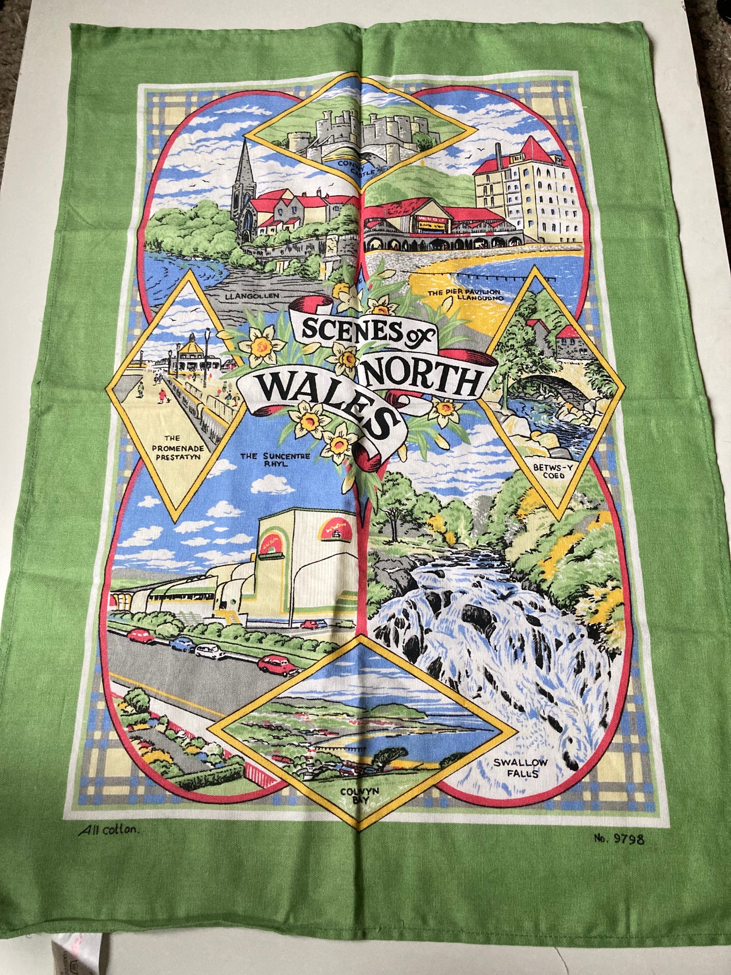 Vintage SOUVENIR Cotton Kitchen TEA TOWEL from NORTH WALES UK