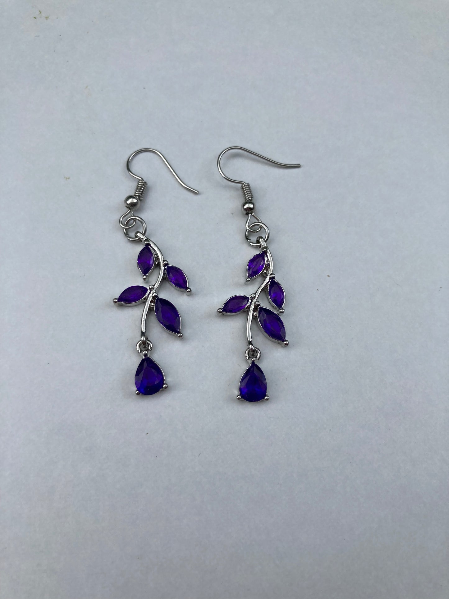 Purple Rhinestone Floral Dangle Earrings
