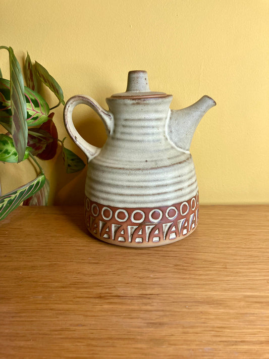 Vintage Tremar Ceramic Teapot Retro Pattern Cornish Pottery