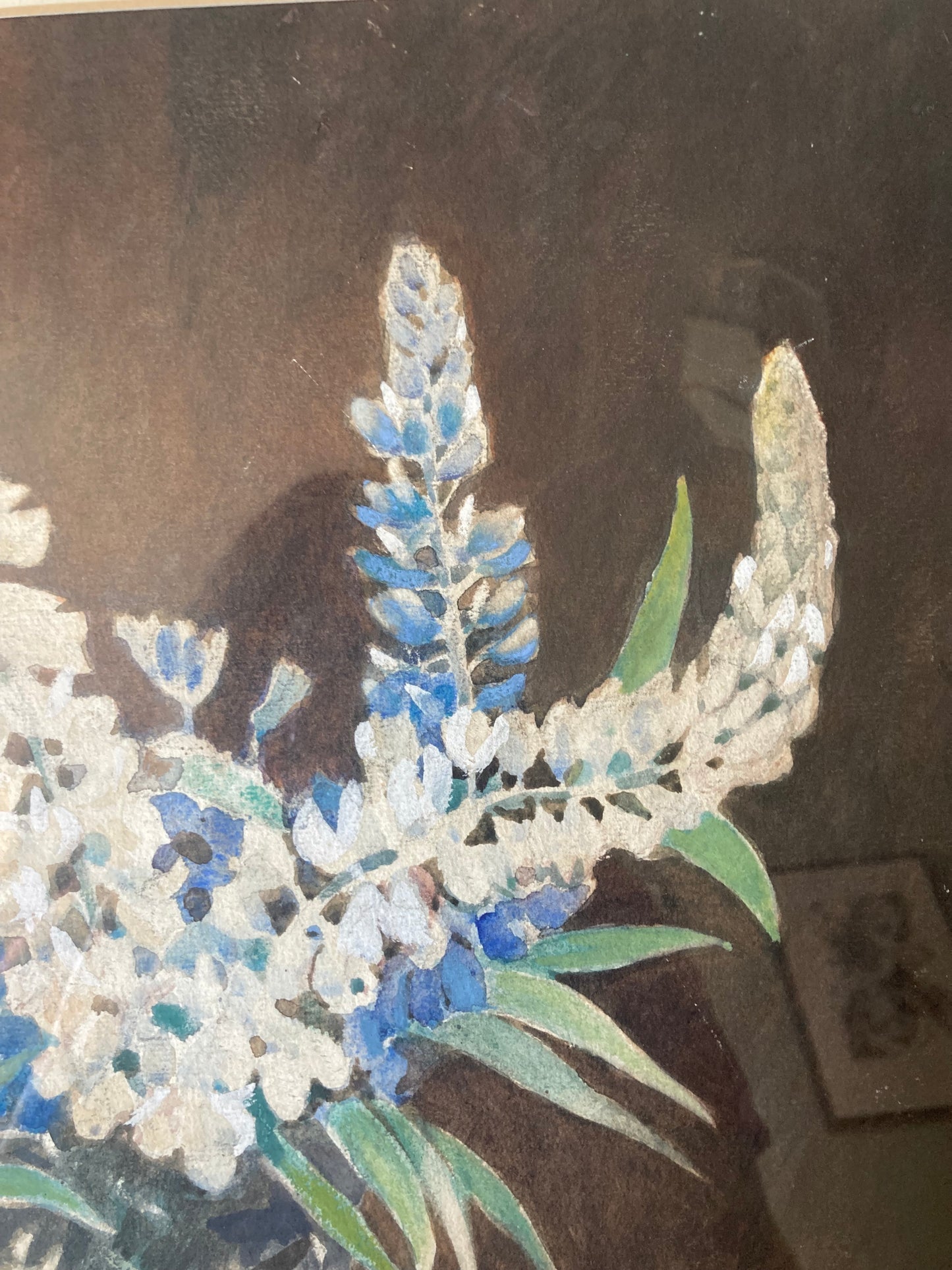 Vintage Floral Still Life Watercolour Painting Framed Blue White Signed Arthur Sherwood Edwards