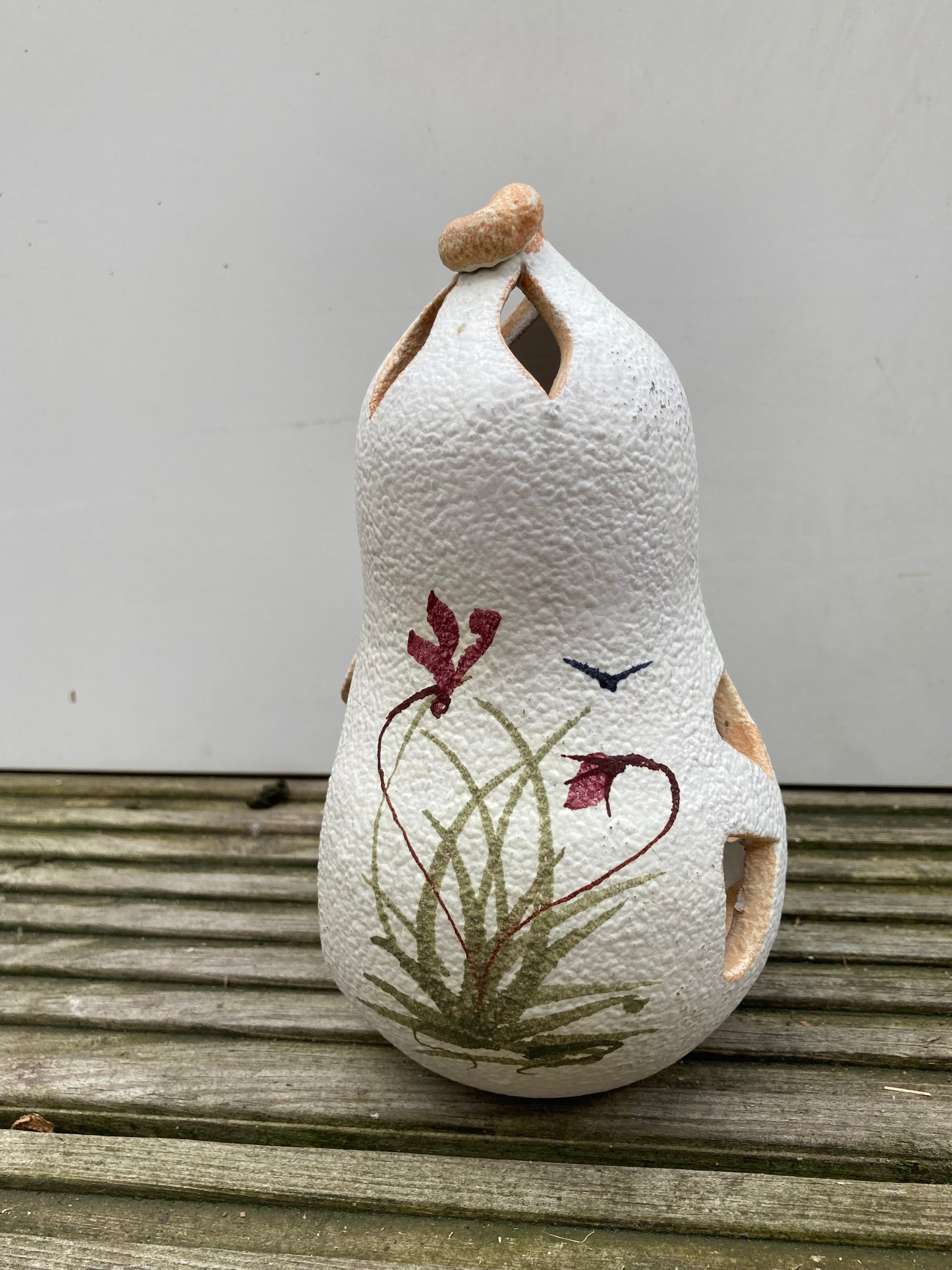 Kontos Cyprus Carved Gourd Candle Holder Floral Pattern