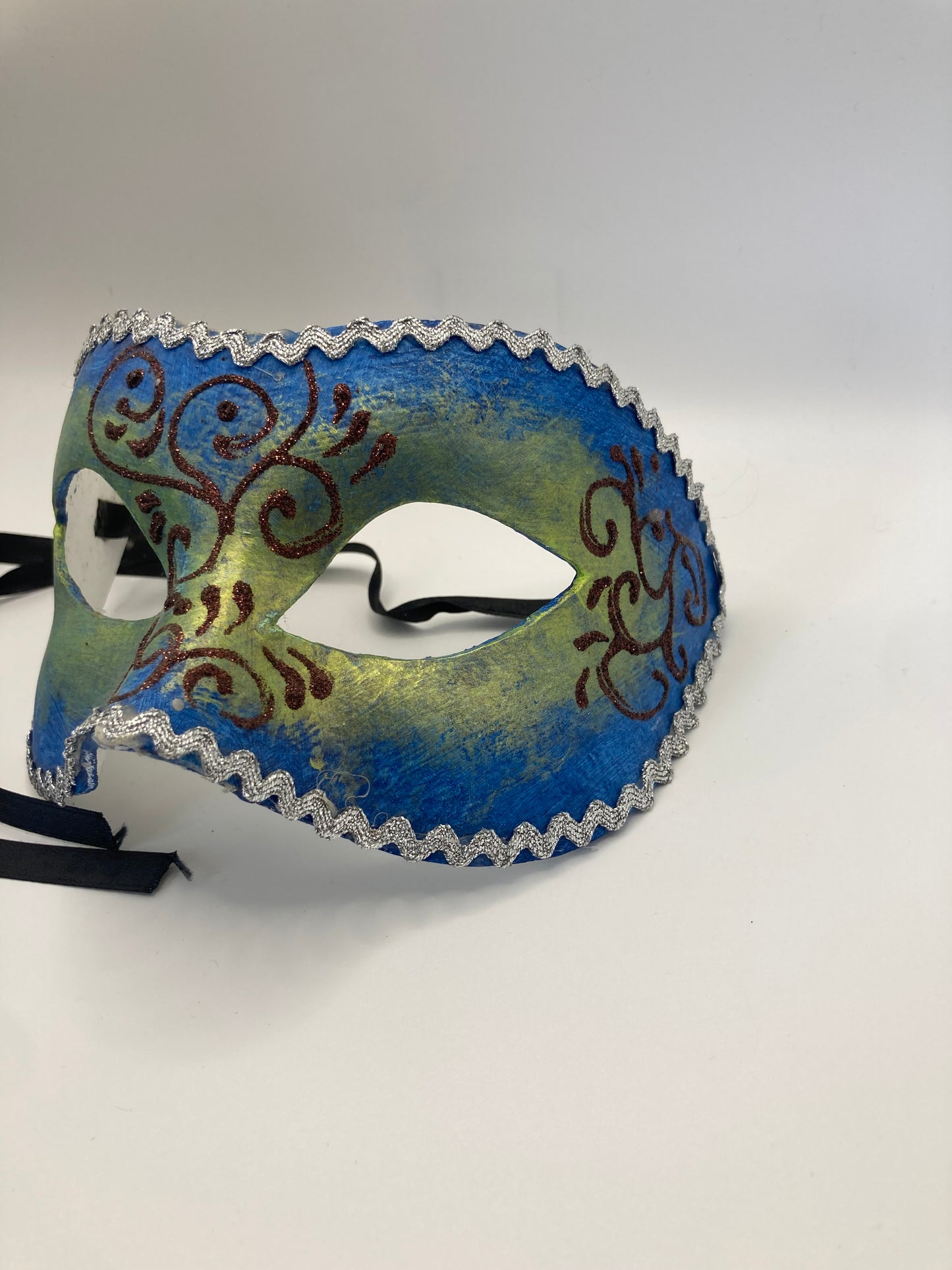 Vintage Original Venezia, Italy Hand Painted  Masquerade Mask Papier-mâché Blue - Bloom & Heirloom Vintage Decor